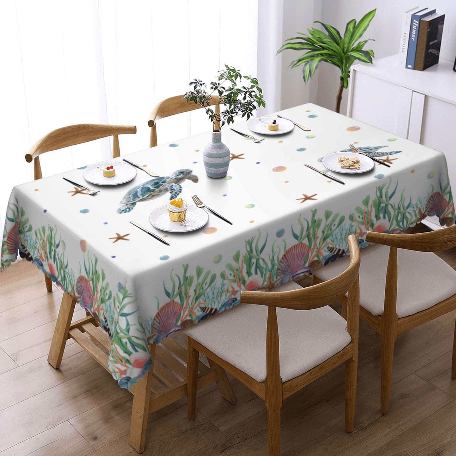 Tischdecke Abwaschbar Rechteckig 110x140cm, Schildkröten Gartentischdecke Tischdecken Fleckschutz Tischwäsche Wasserdicht Tischtuch für Draußen Esszimmer, Küche, Garten, Party, Hochzeiten，Haushalt