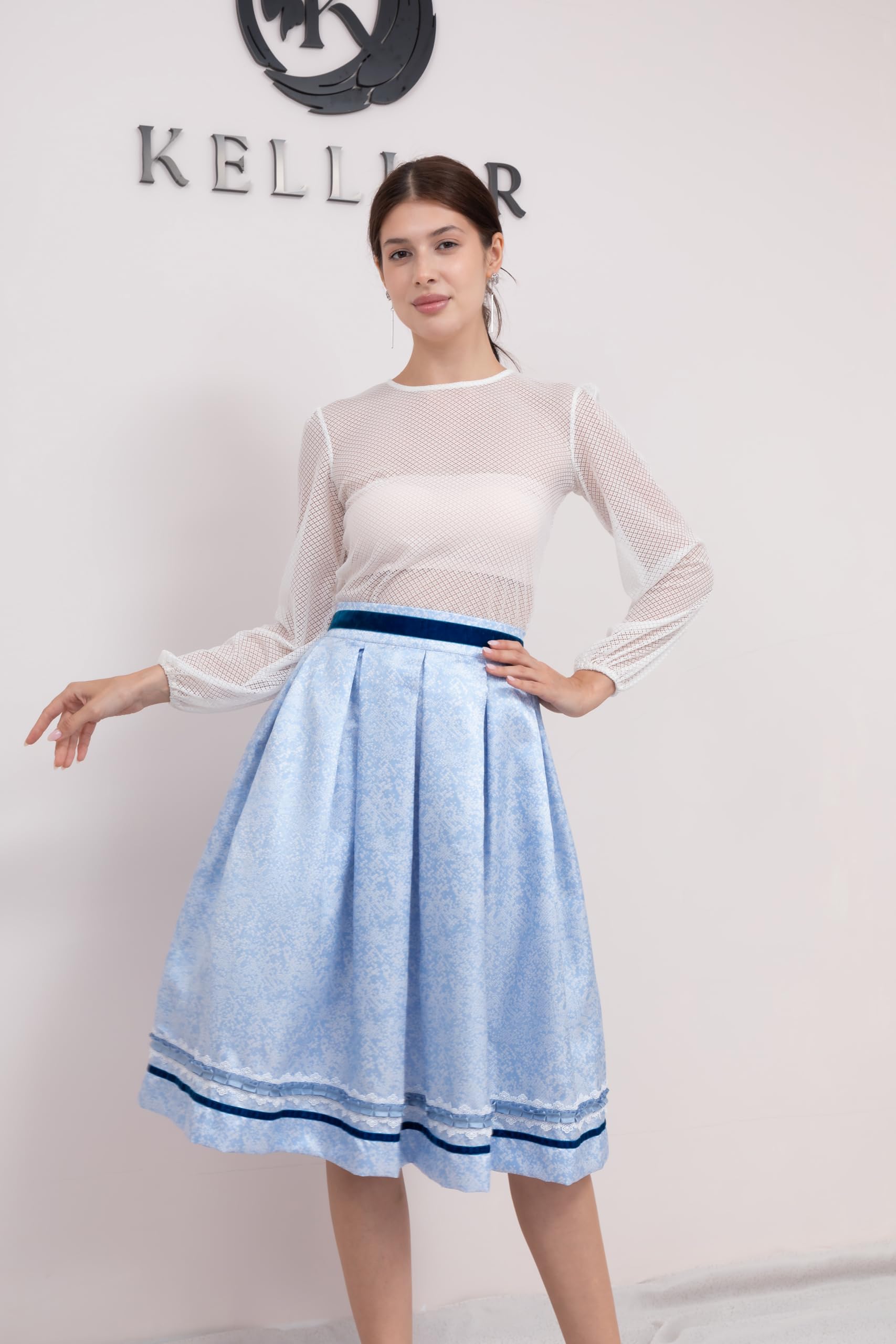 Trachtenrock Damen,Knielang 65cm Röcke,Trachtenmode Größe 36-44 | Trachtenröcke Knielang,Blau,Grün,Rosa,Unterröcke Vintage,Trachten Röcke,mit Taschen,Festliche Röcke,High Waist,Oktoberfest