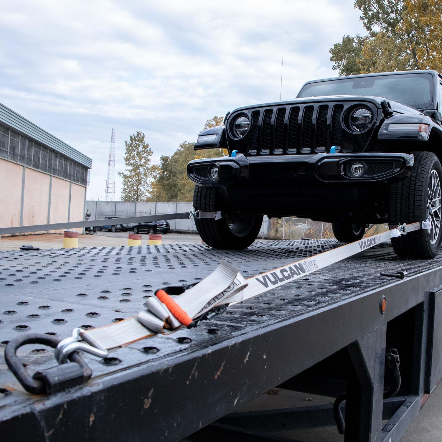 VULCAN Complete Axle Strap Tie Down Kit with Wire J-Hook Ratchet Straps - Silver Series Webbing - Includes (4) 22 and (4) 36 Inch Axle Tie Downs, and (4) 8' Wire Hook Straps - Image 2