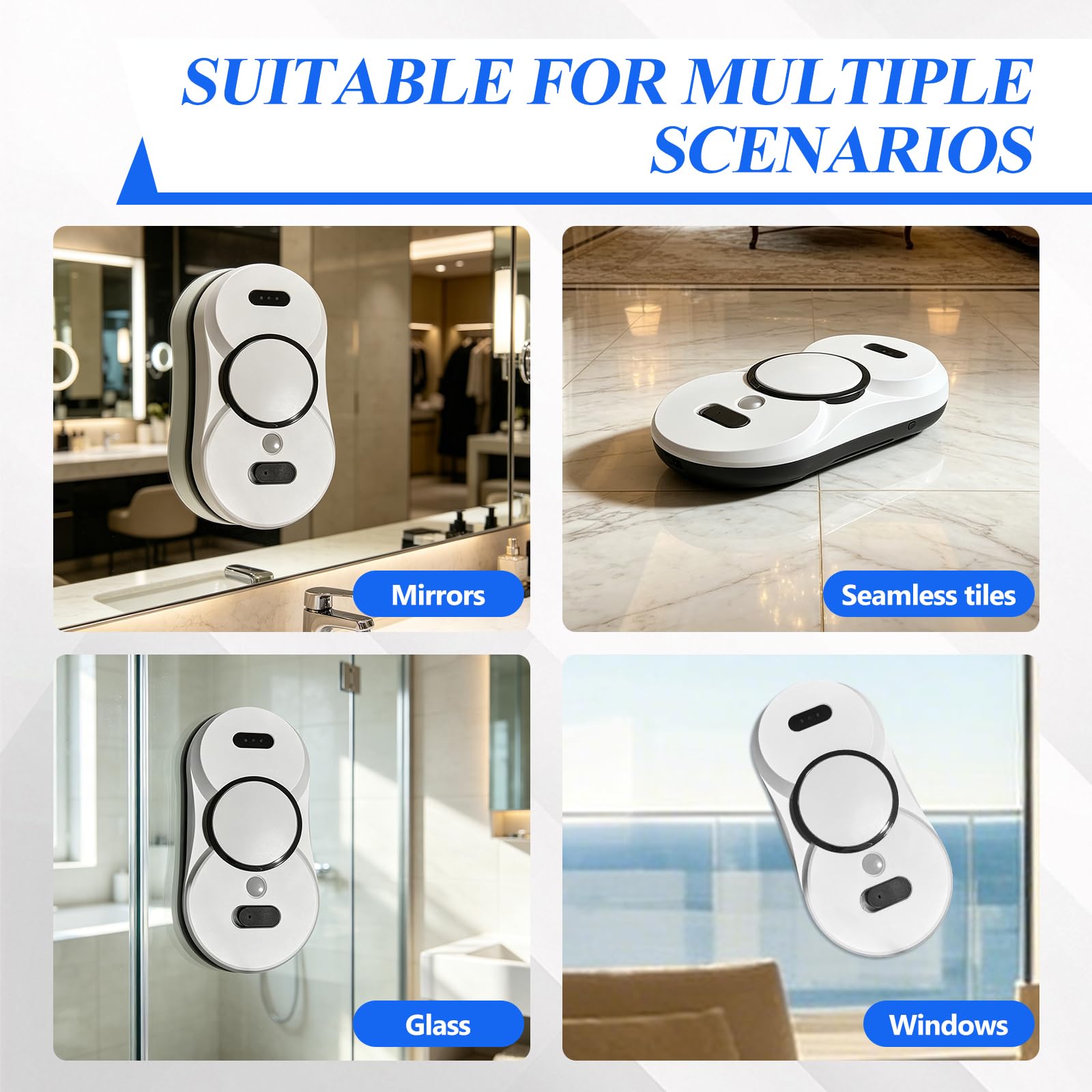 Robot Limpiacristales Electrico 5600 Pa, Limpia Cristales con Control | Remoto, 3 Modos Automaticos, Navegación Inteligente, 10 Paños de Limpieza para Ventanas, Espejos-Silencioso
