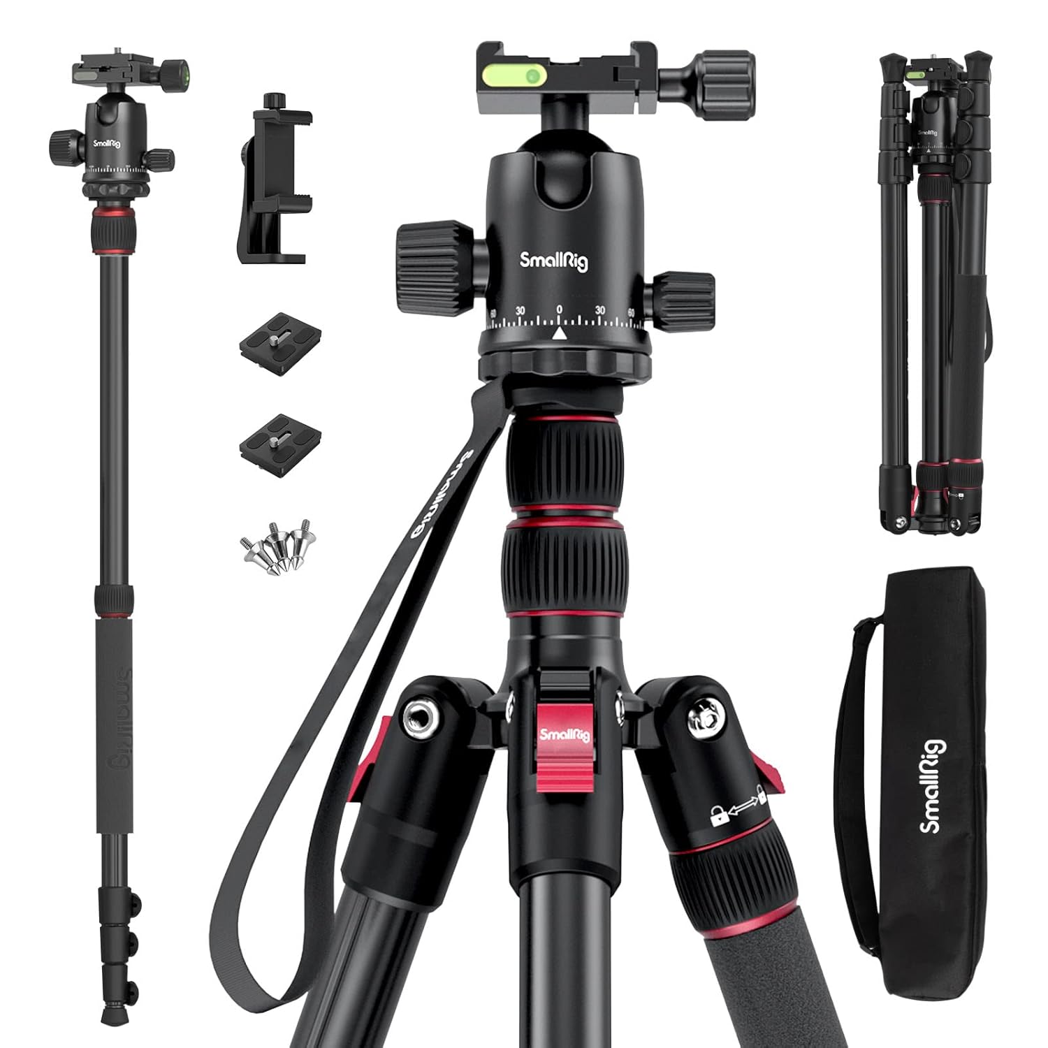 SmallRig 78″ Camera Tripod, Foldable Aluminum Tripod & Monopod, 360°Ball Head Detachable and Quick Release Plate, Payload 33lb, Adjustable Height from 18.5″ to 78″ for Camera, Phone – 3474C