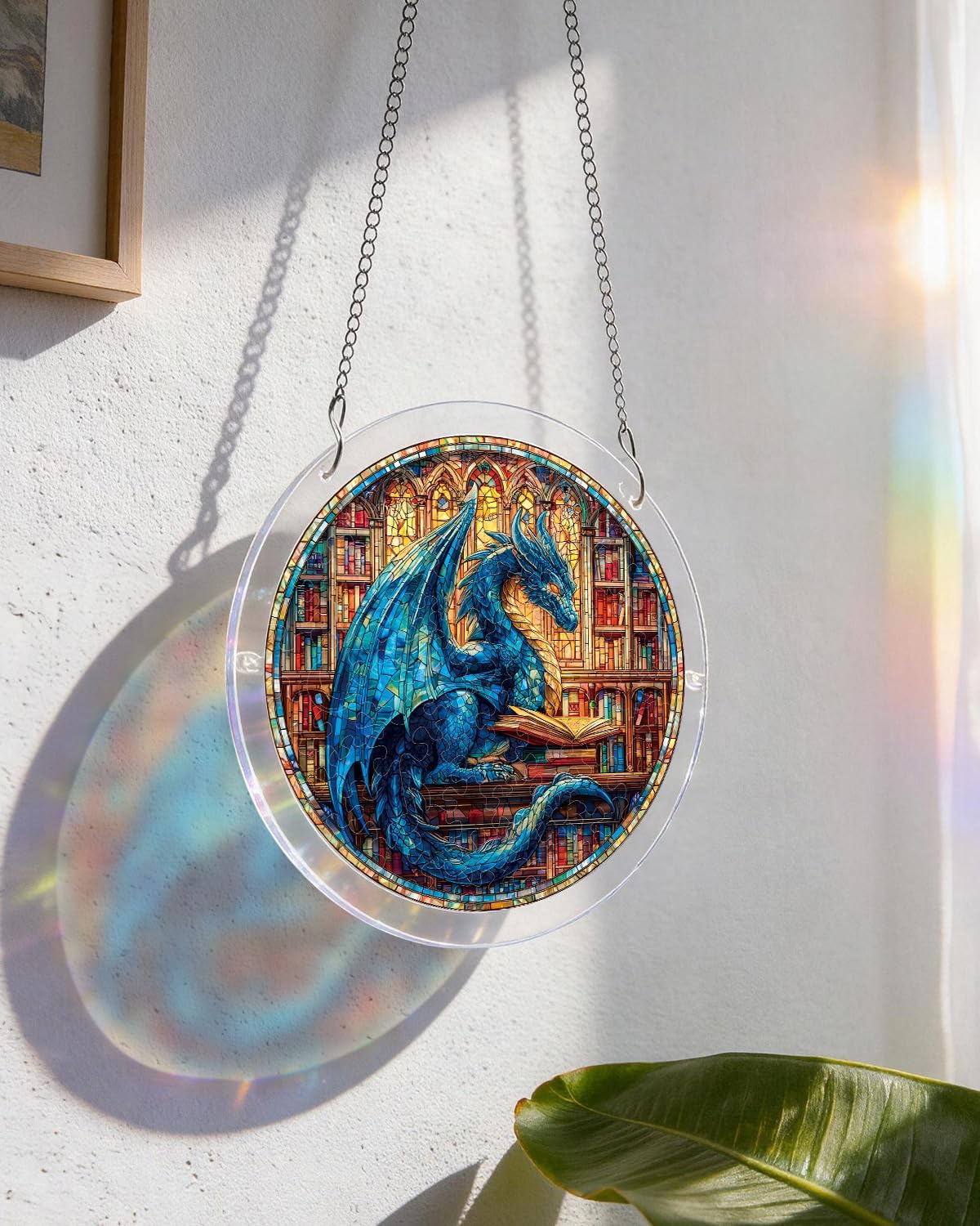 Acrylic Suncatcher Puzzle, the Blue Dragon Library-7.4 in