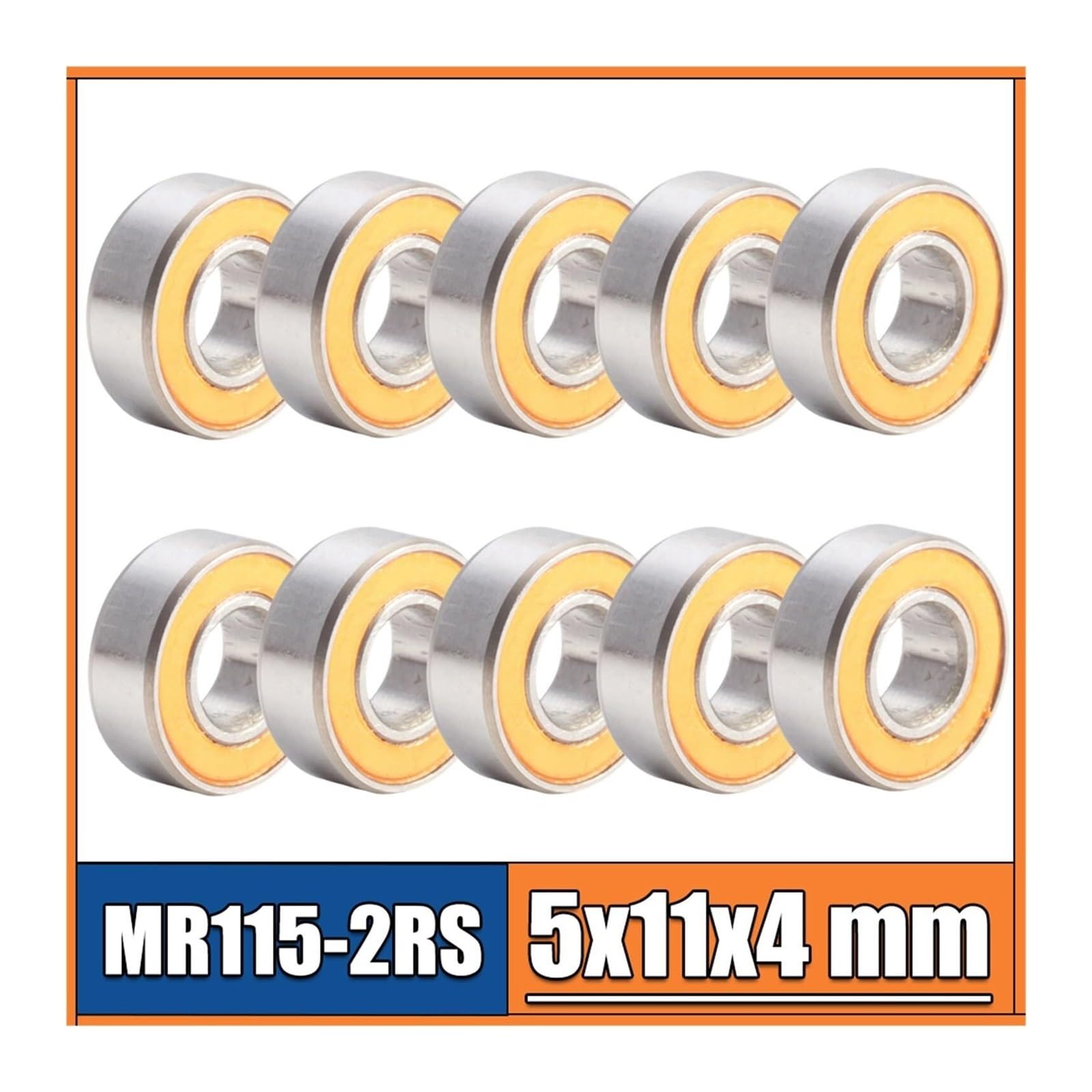 MR115RS łożysko 10 sztuk 5x11x4 Mm ABEC-3 Hobby elektryczny zdalnie sterowany samochód ciężarówka MR115 RS 2RS łożyska kulkowe MR115-2RS pomarańczowe uszczelnione