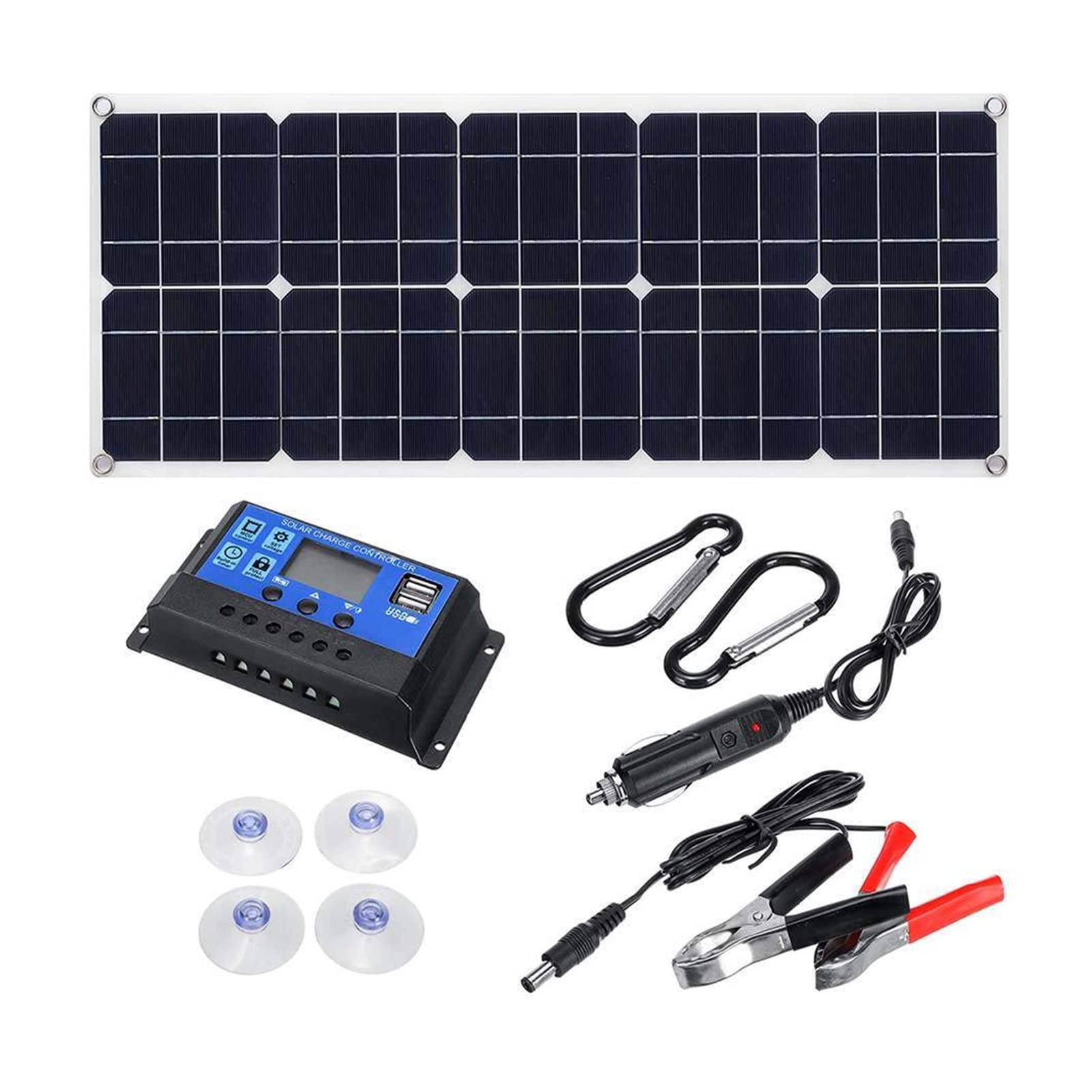 Panel Solar, 10 0W/200W 100A Controlador Panel solar Dual 12V/5V USB Células solares impermeables células solares for yates for automóvil RV Cargador de batería(100W 30A Controller)