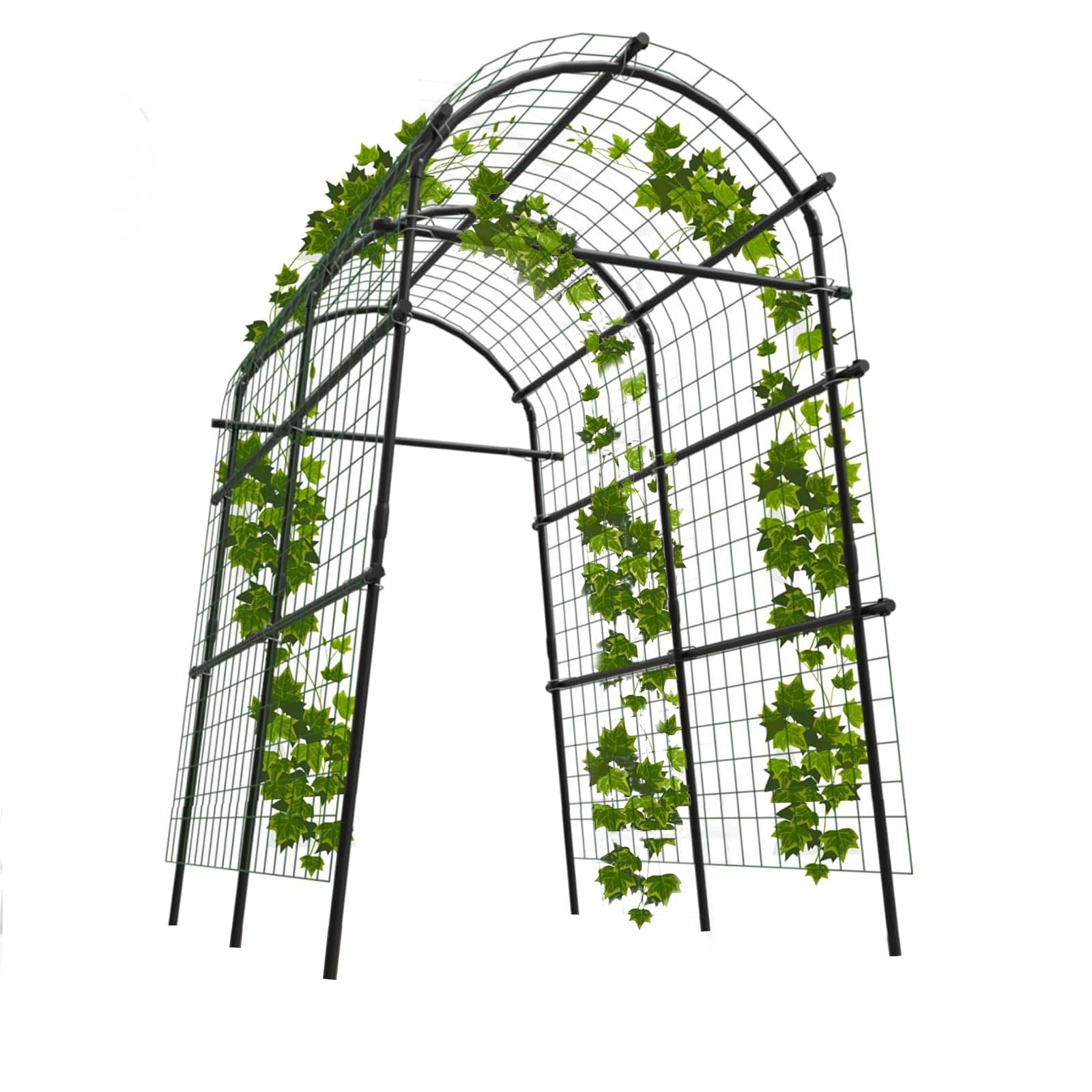 Treillis De Jardin en Métal PE, Haut 230CM, Arche Potager avec Clip en Croix, Support Plante Grimpante Extérieur, Treillis Potager pour Concombres Tomates Pois, Tubes Transversaux 7