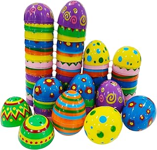 30 Pcs Easter Eggs with Prints, 2.2 Inch Plastic Easter Eggs, 6 Colors Assorted, Easter Party Basket Stuffers, Egg Hunt Supplies