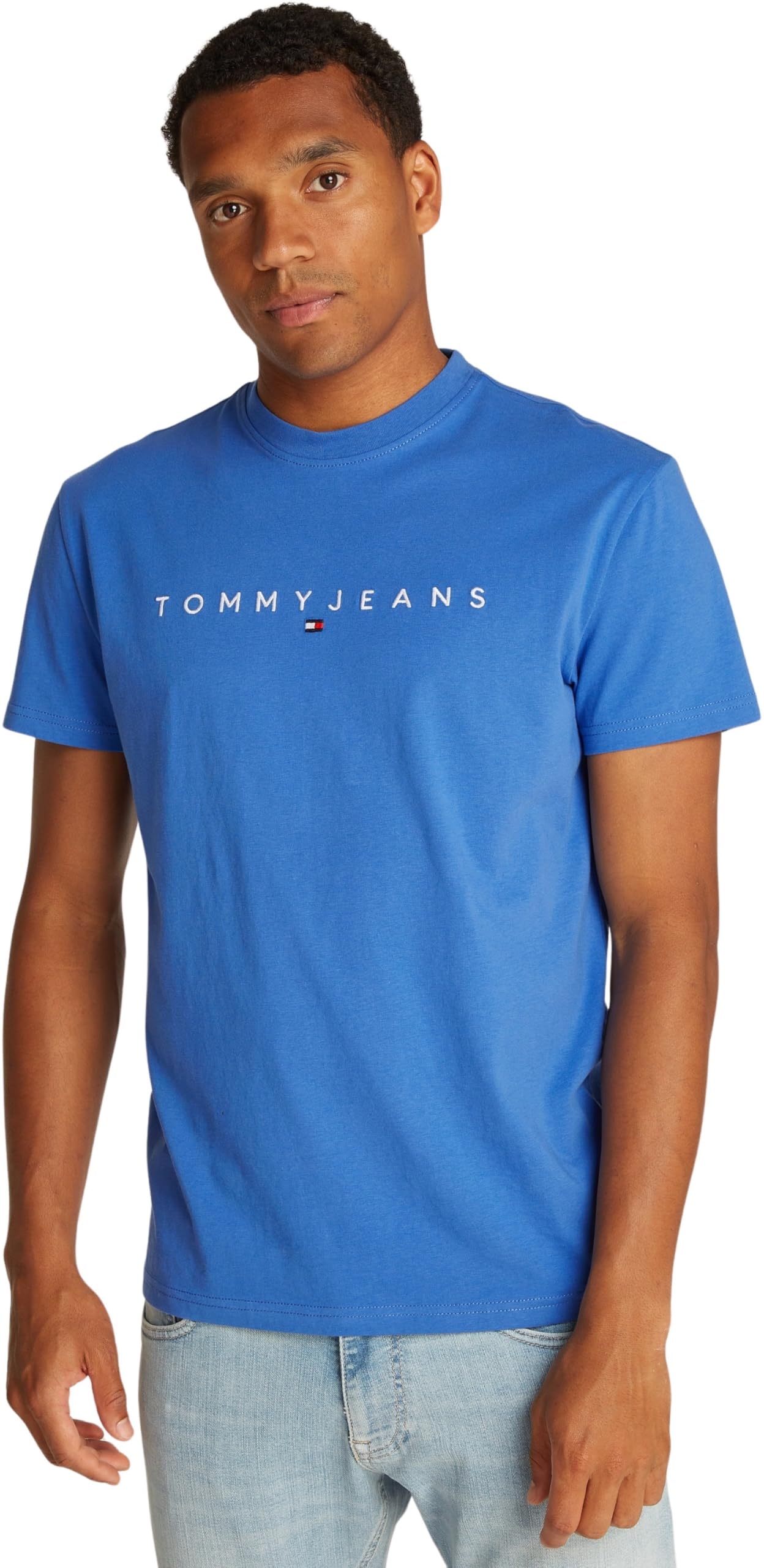 Tommy Jeans Men's TJM REG Linear Logo TEE EXT DM0DM20744 S/S T-Shirt, Blue (Tempo Blue), XS