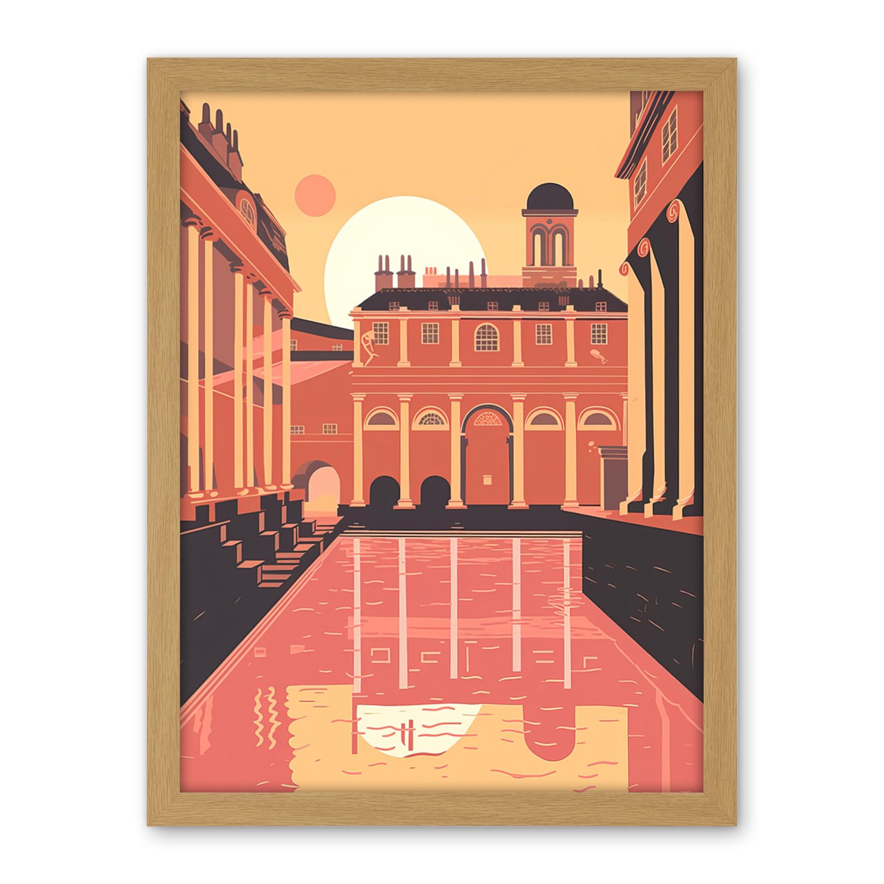 Artery8 Roman Baths Georgian Architecture Illustration Artwork Framed Wall Art Print 18X24 Inch