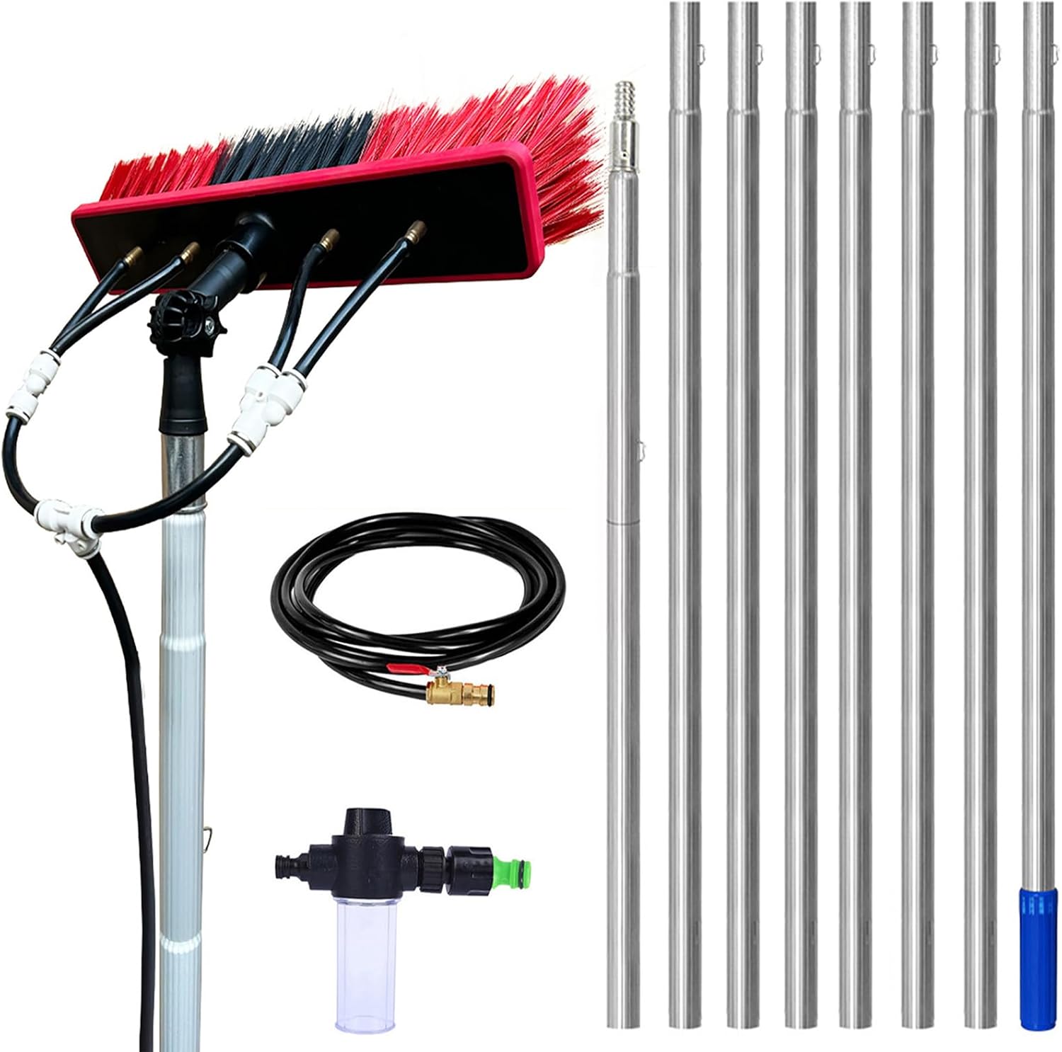 Telescopic Brush 11.3m - Extendable Water-Fed Cleaning Pole with Adjustable Angle & Soap Dispenser - Universal Hose Connector for Solar Panels Windows Roofs & Cars - 55cm Wide Brus