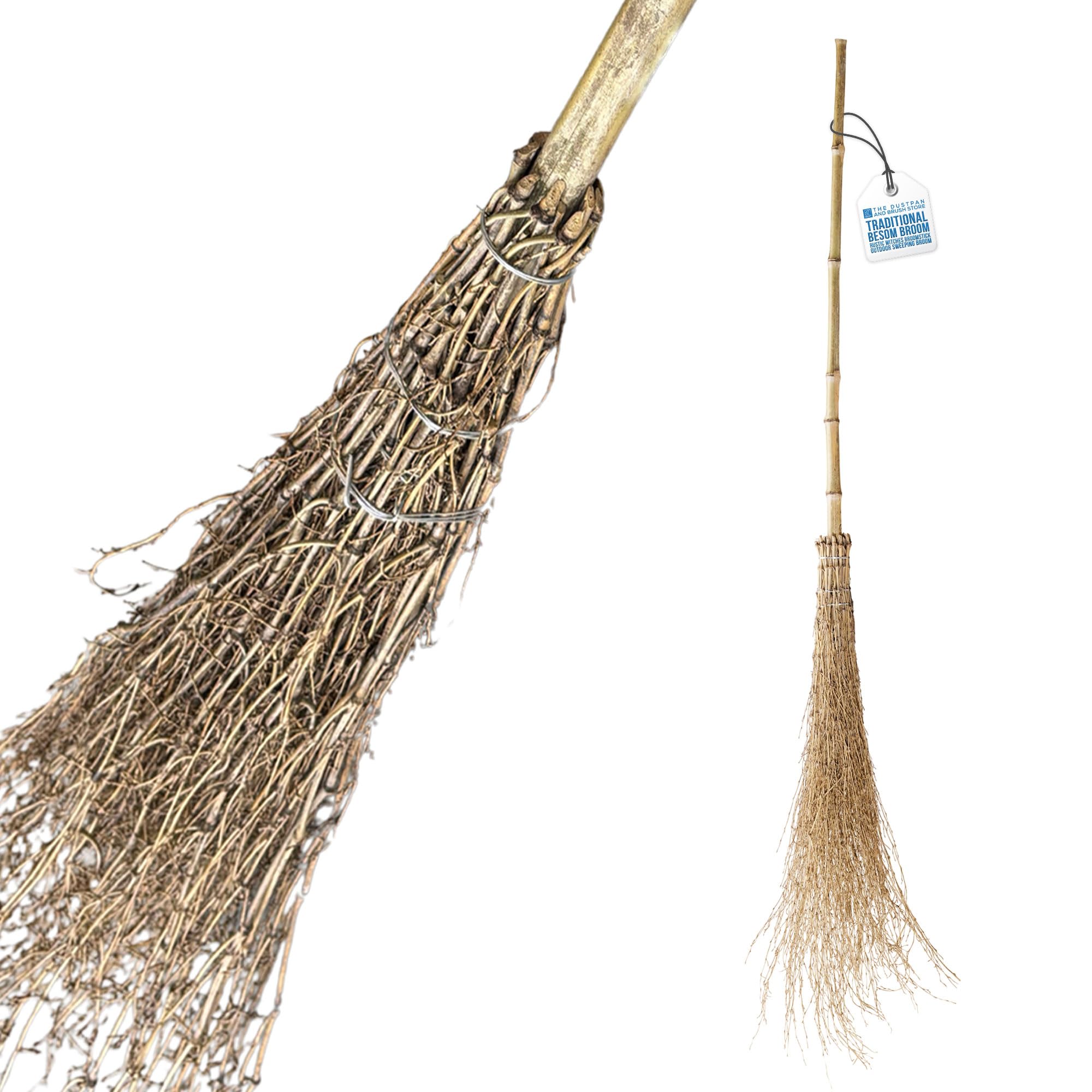 Tdbs The Dustpan And Brush Store 140Cm Witches Outdoor Broom - Besom Garden Broom With Twigs, Natural Binding Twine, Sturdy Handle - Effortlessly Clears Paths And Pavements, Ideal For Patio, Driveway, Halloween