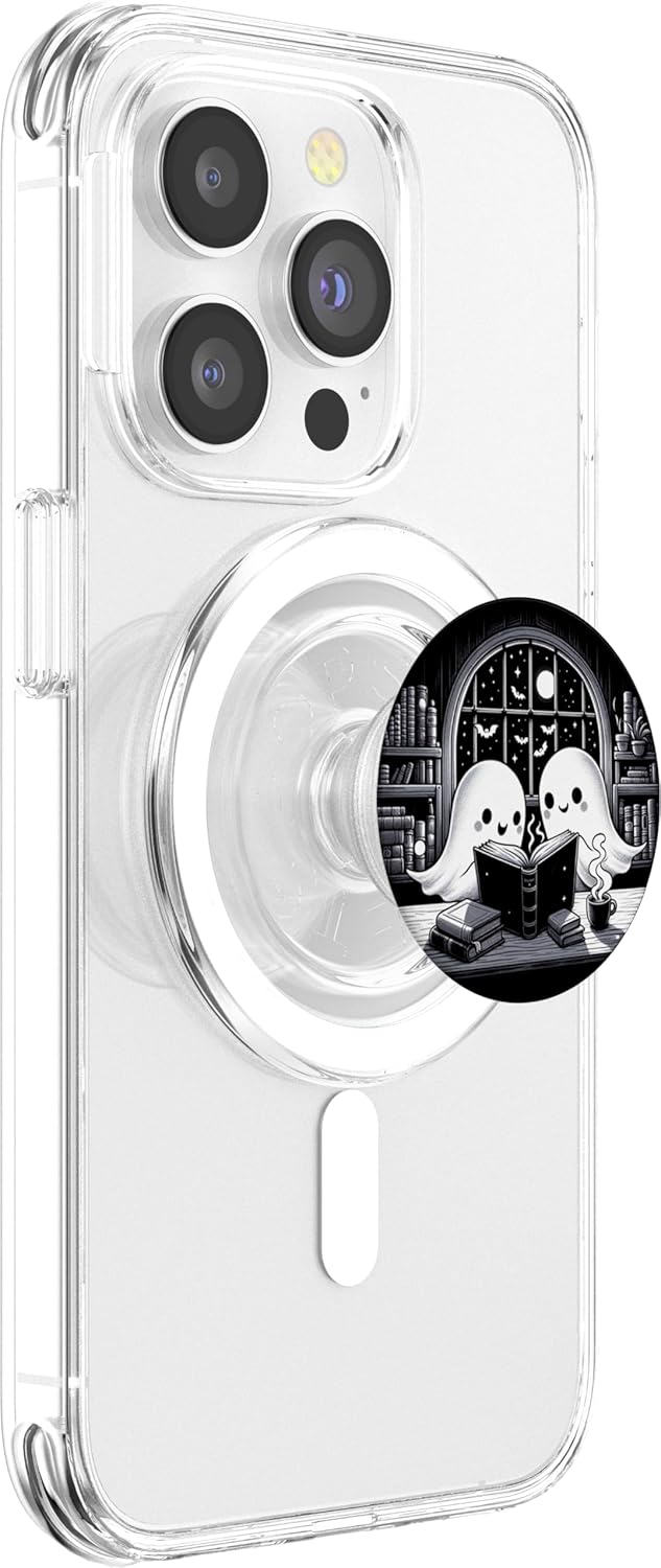 Spooky Ghost Reading Books In A Library Illustration Art PopSockets MagSafe PopGrip for iPhone