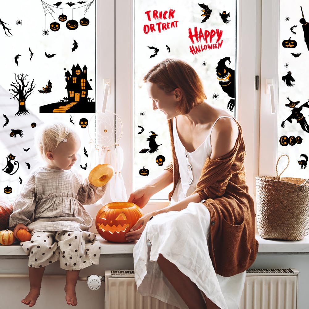 Autocollants Fenêtre Halloween 10 Feuilles - Électrostatiques Réutilisables Sans Colle - Motifs Effrayants
