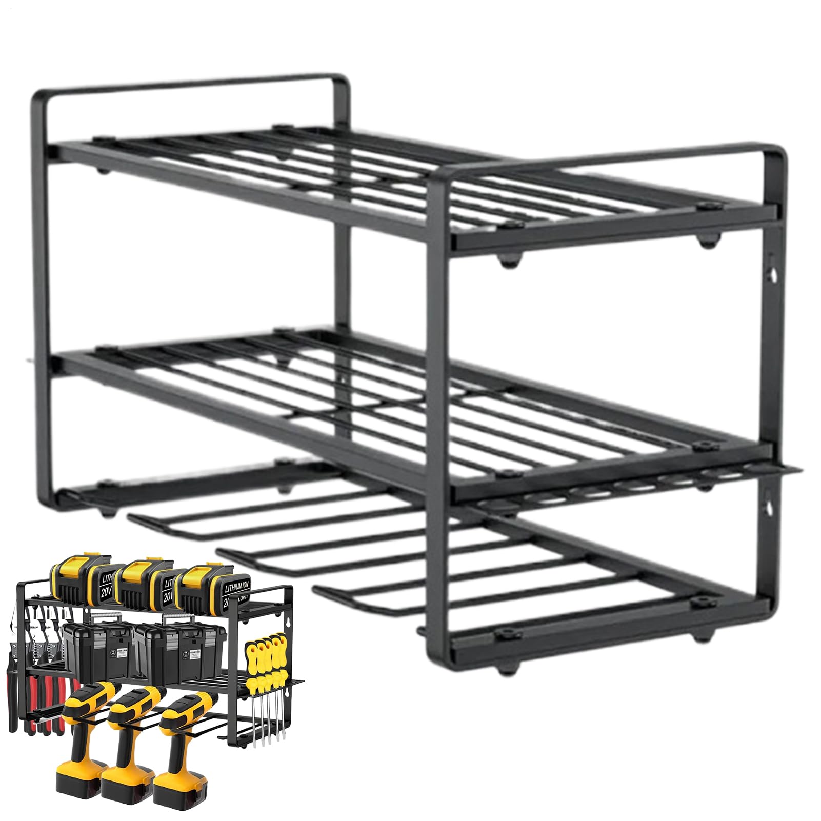 Elektryczny uchwyt narzędziowy - ścienny, modułowy organizer do elektronarzędzi z półkami do dużych obciążeń, trwałe akcesoria warsztatowe zapewniające wydajny układ