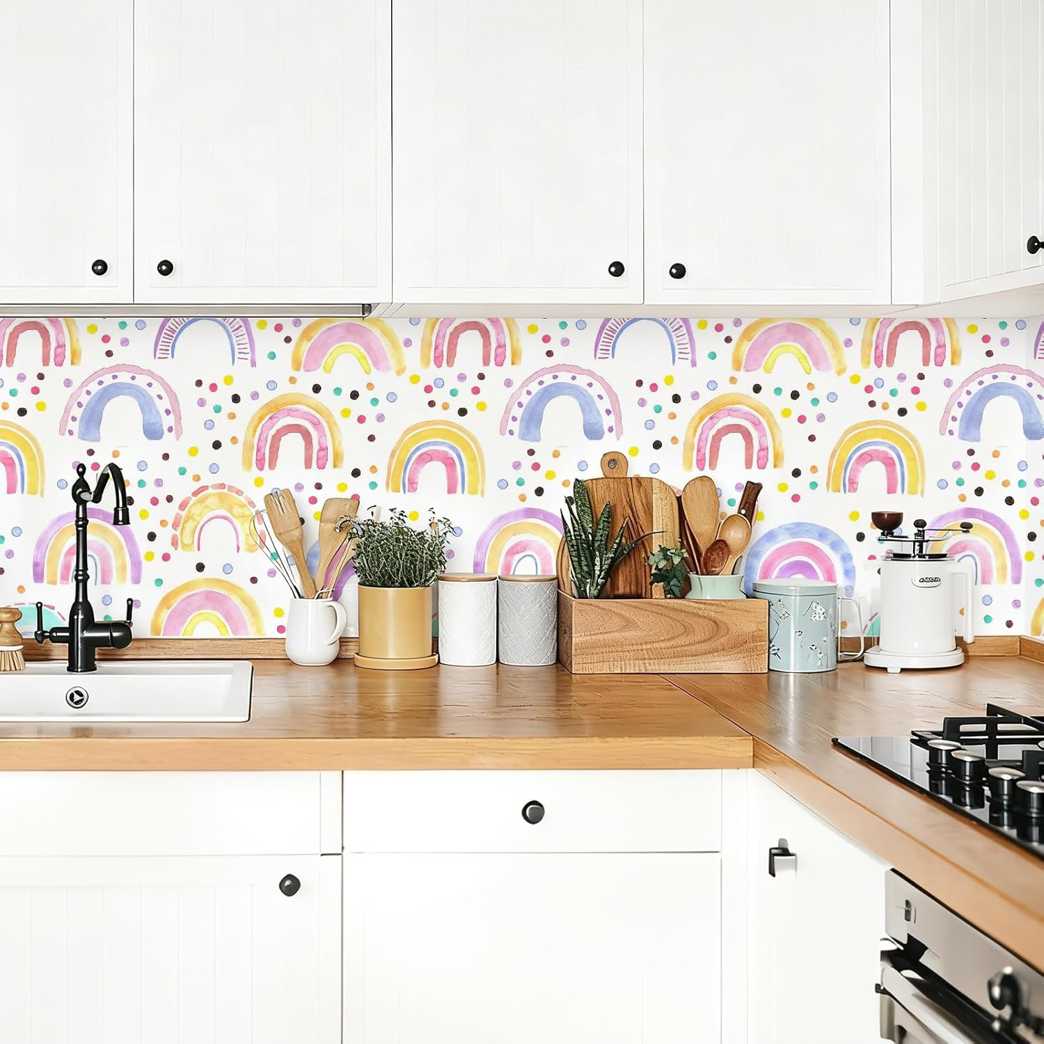 Boho Peel and Stick Rainbow Wall Decals - Cute Colorful Dots Vinyl Wall Mural for Nursery 17.7" x 236.2"