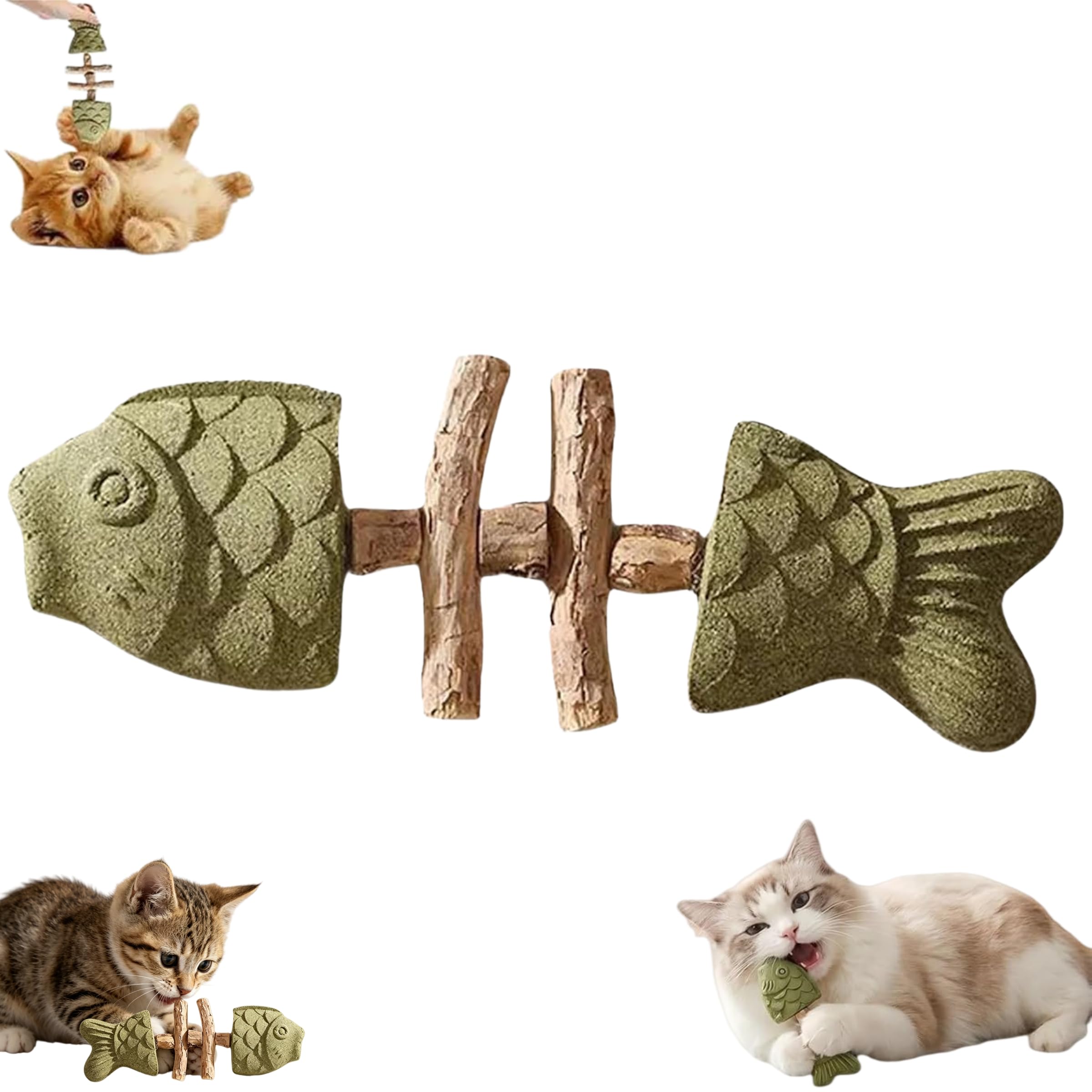 Creative Fish Bone Cat Dental Chew Toy - Fishbone Shape Catnip & Silvervine Teeth, Cleaning Stick Fix Cat Dental Health Interactive Play for Cats (A)