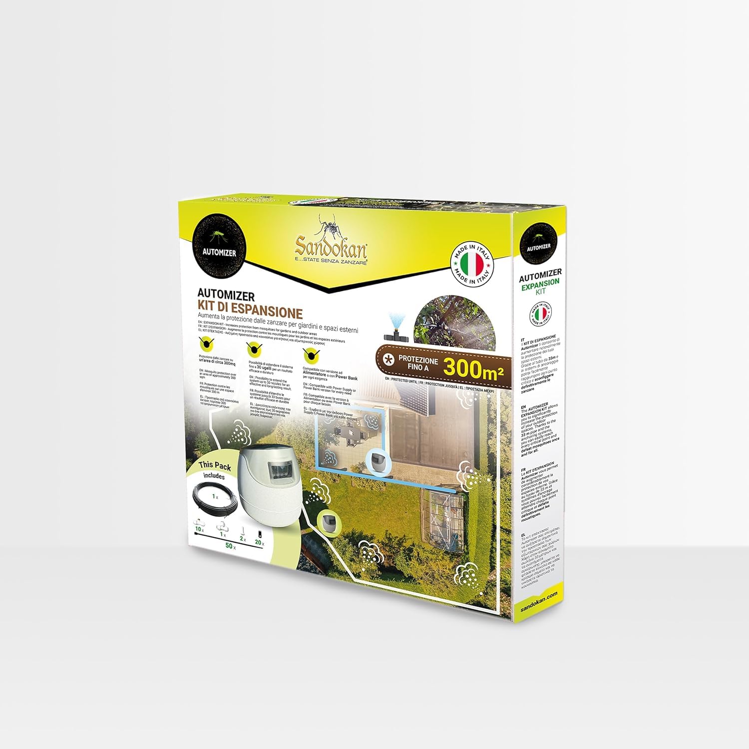 Sandokan, Kit Espansione per Automizer, Set Aggiuntivo con 10 Ugelli Nebulizzatori in Ottone e 33 Metri Tubo – Accessorio per Sistema Antizanzare Automatico Estensione Copertura +300mq Made in Italy
