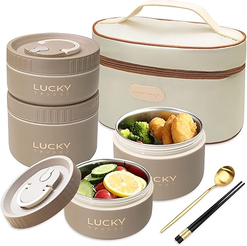 GTGR Lonchera térmica portátil Bento para alimentos, 4 loncheras apilables separadas con bolsa y utensilios, apta para microondas, contenedor de
