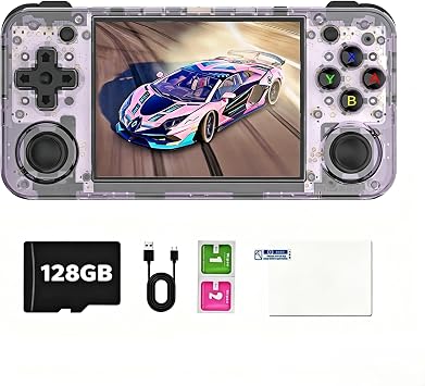 RG35XX H Retro Game Console,3.5 Inch IPS Screen Built-in 128GB TF Card,with 3300mAh Battery Linux System Games Consoles,Support HD and TV Output Casual Game ConsolePurple