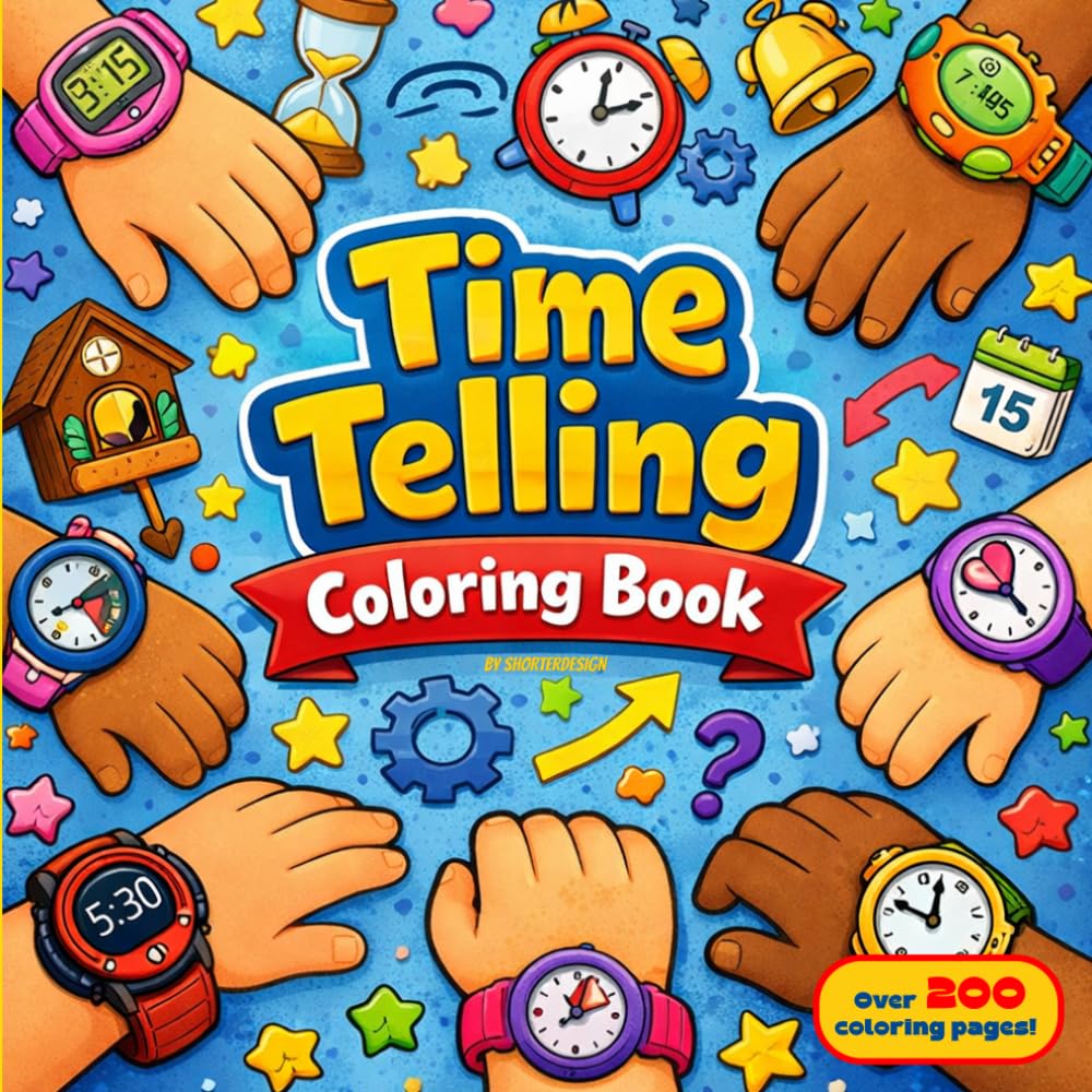Time Telling Coloring Book: An Interactive Learn-to-Tell-Time Workbook with Coloring Pages, Clock Activities, and Hands-On Learning for Kids