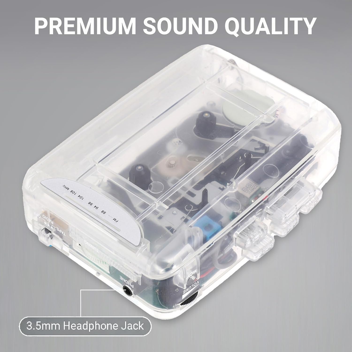 Fabater Portable Cassette Player, Transparent Retro Tape Recorder with FM Radio and Voice Recording, Fast Forward Rewind Functions for Music Lovers and Nostalgia Seekers (Transparent White)
