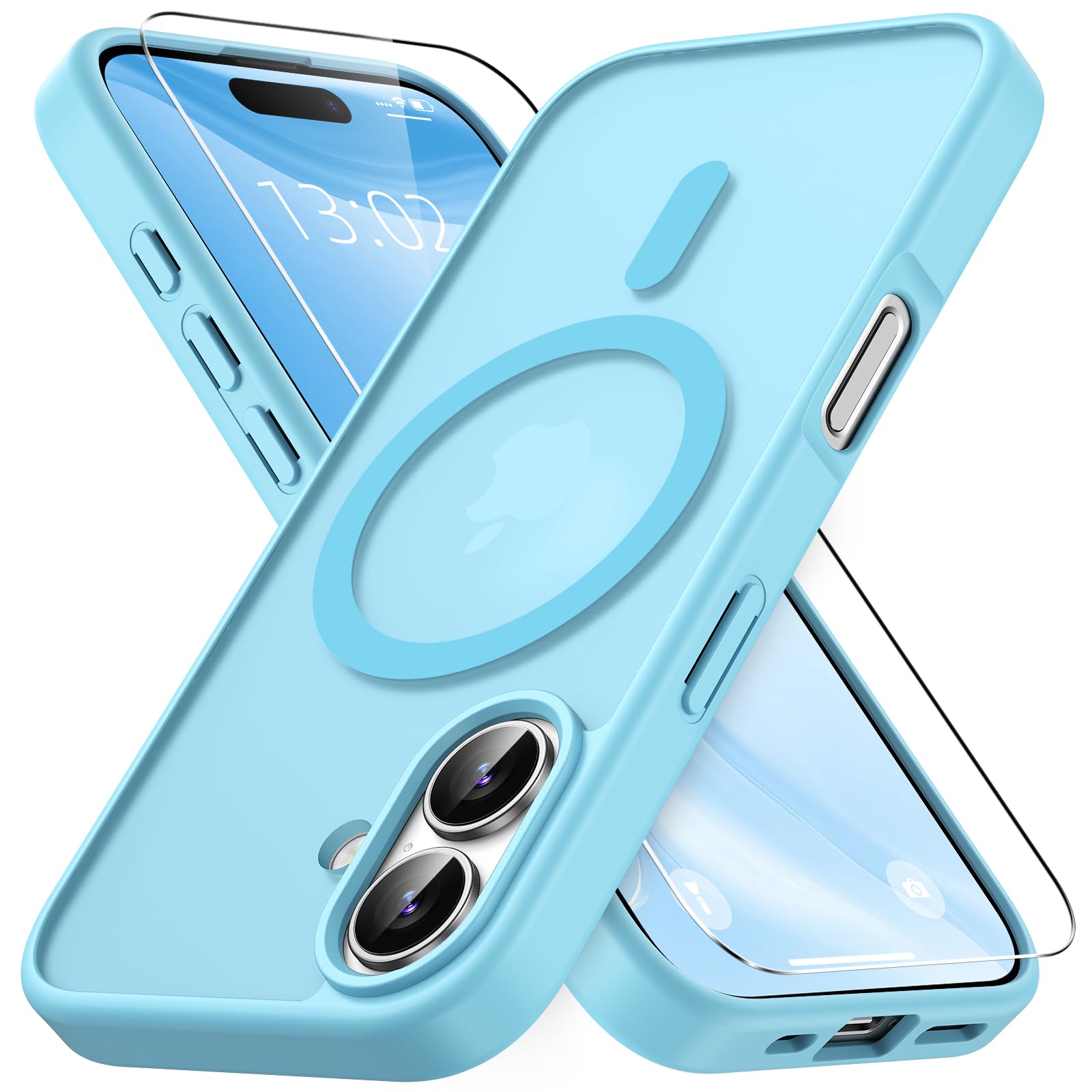 Vansdon Cover Magnetica per iPhone 17 con 1 Pezzi Vetro Temperato, Compatibile con Magsafe, Protezione anticaduta di livello militare, Custodia Traslucida Opaca Sottile Antiurto-Azzurro chiaro