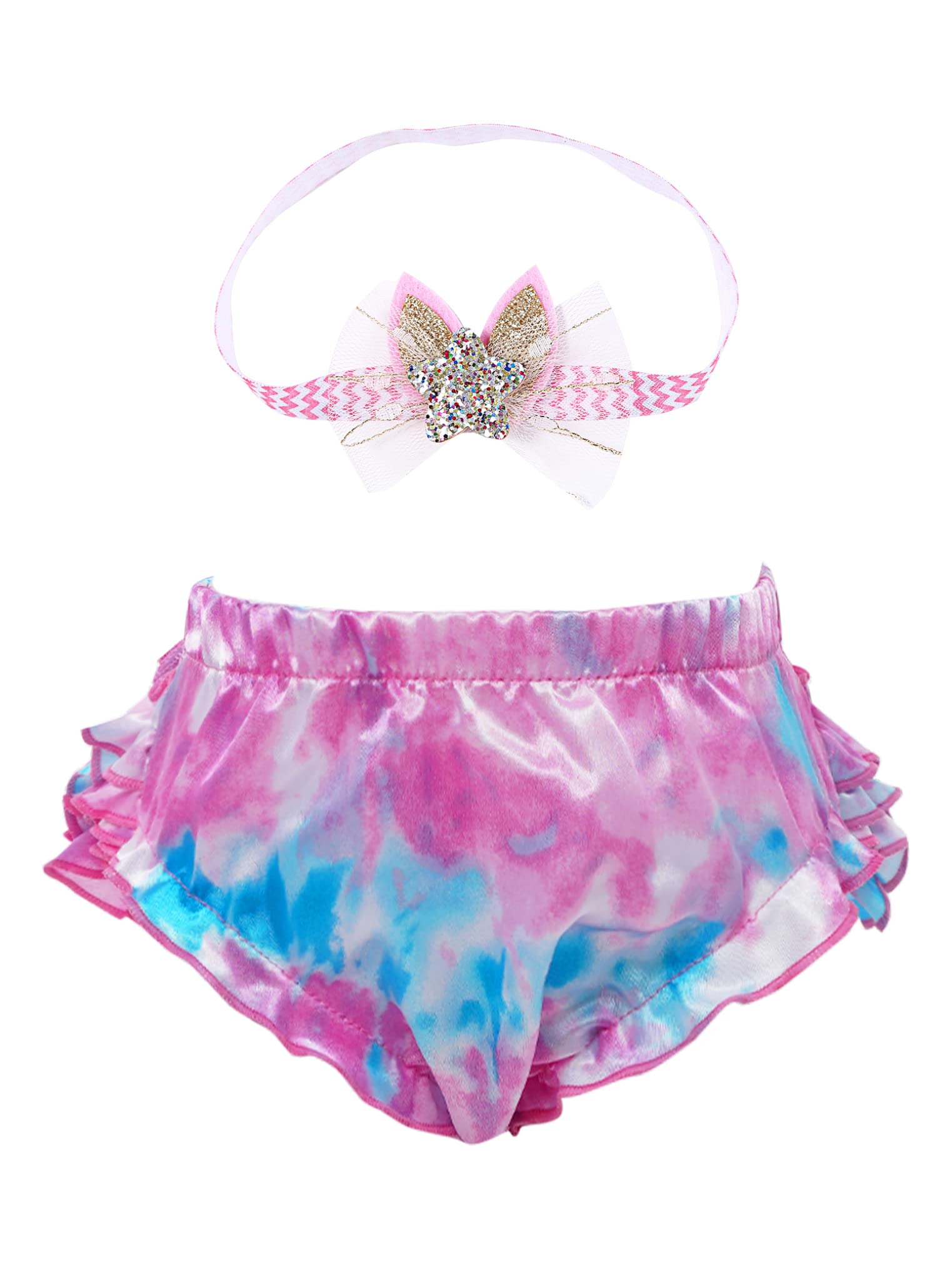 Yeahdor Baby Girls Ruffle Bloomer Shorts with Headband Infant Summer Diaper Covers Photography Props Hot Pink 13-24 Months