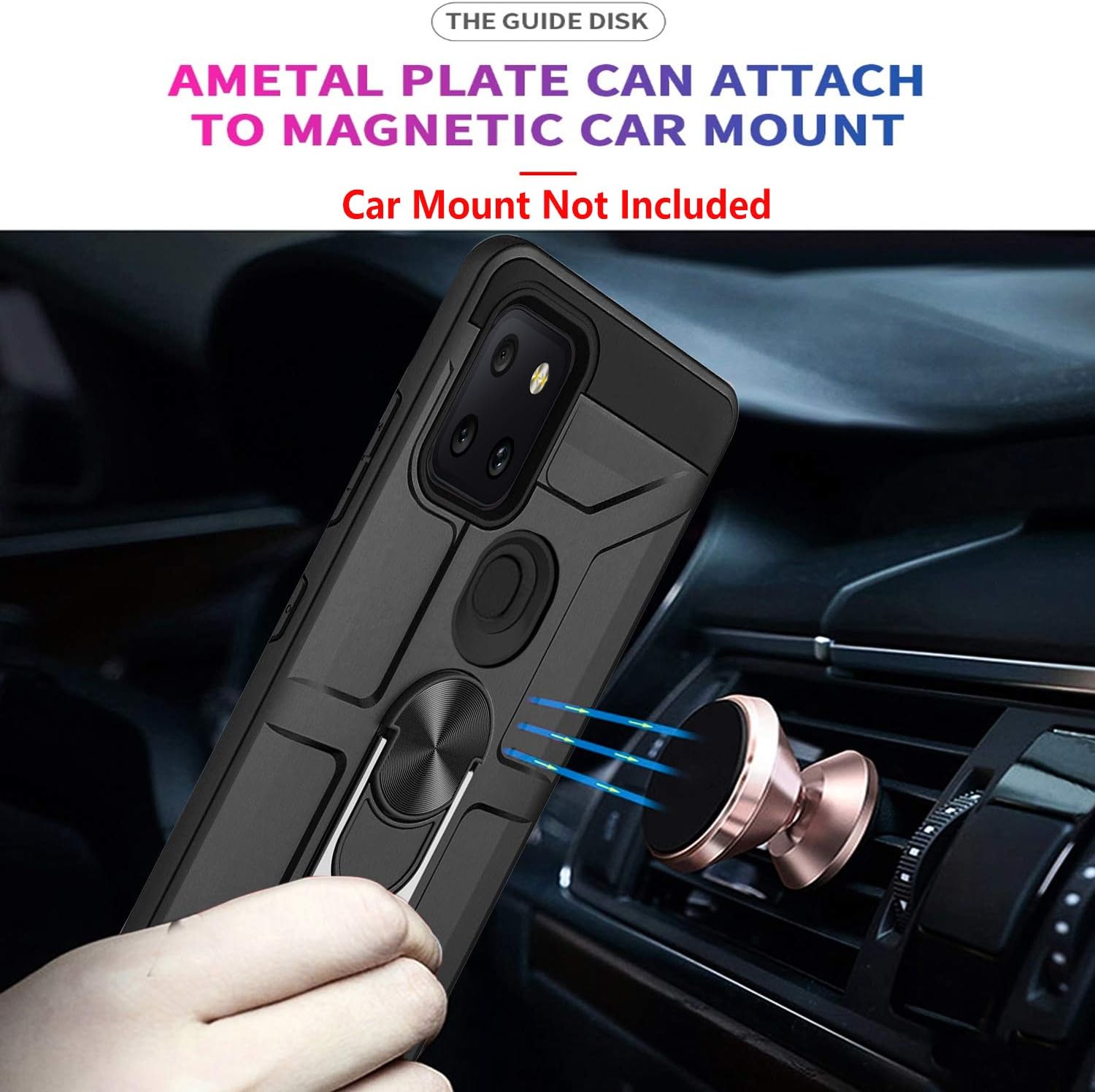 STARSHOP Compatible for T-Mobile Revvl 5G Phone Case, [Not Fit Revvl 4 Plus/Revvl 4] with [Tempered Glass Protector Included] Dual Layers Rotatable Ring Kickstand Shockproof Cover - Black