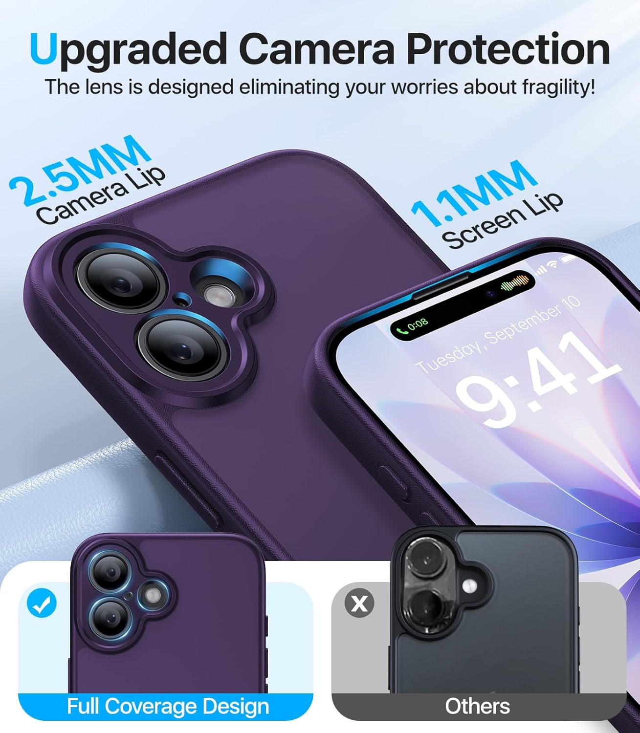 3 in 1 for iPhone 17 Case, [Non-Slip Sides] [Military-Grade Drop Protection] [Full Camera Protection] Shockproof Slim Phone Case for iPhone 17, with 2 * Screen Protector, Purple