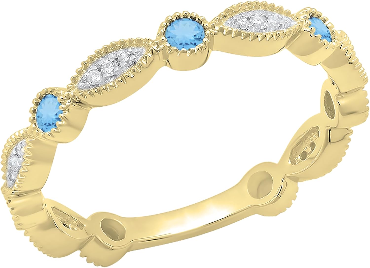 Dazzlingrock Collection Alternating Round Gemstone with White Natural Diamond 7 Stone Stackable Wedding Band Ring for Women in 10K Yellow Real Solid Gold