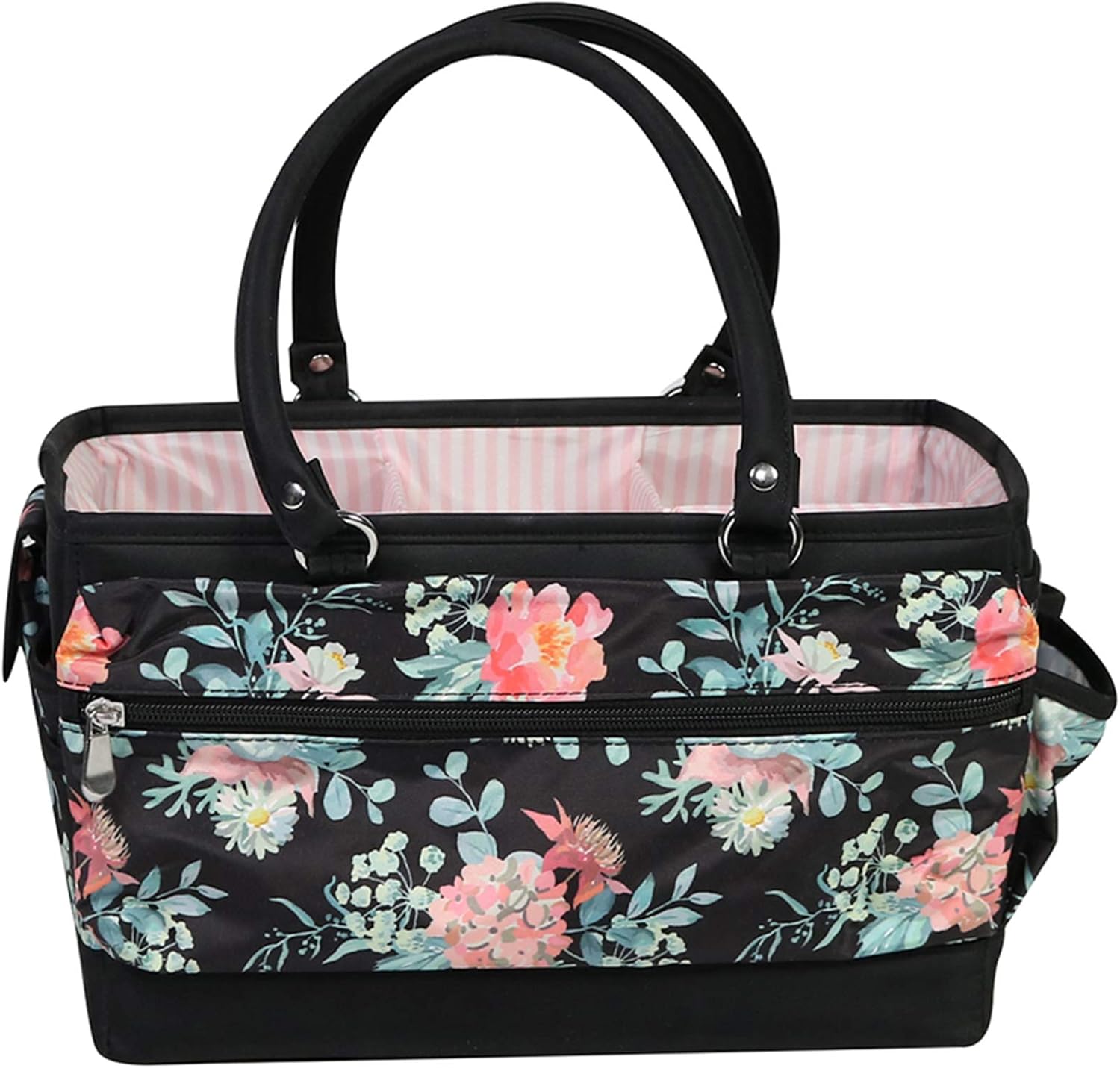 Everything Mary Deluxe Store & Tote Organizer – Black & Floral Craft Bag with Handle – Sewing, Scrapbooking & Art Supply Caddy – Stylish Storage for DIY Projects - Image 6