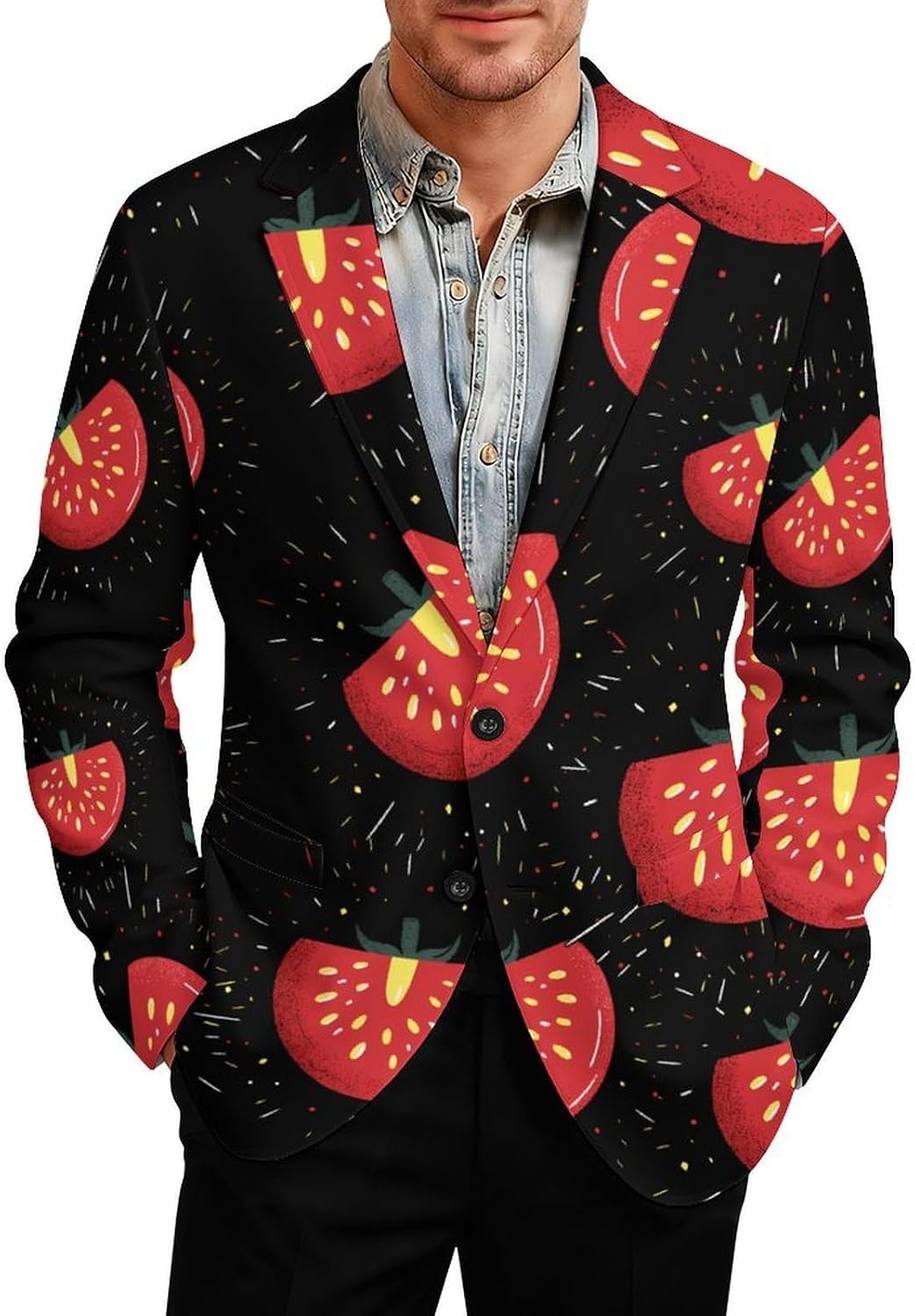 Shiny Cutting Tomatoes Mens Blazer Jacket Business Casual Suit Sport Coats Wedding Party Tuxedo
