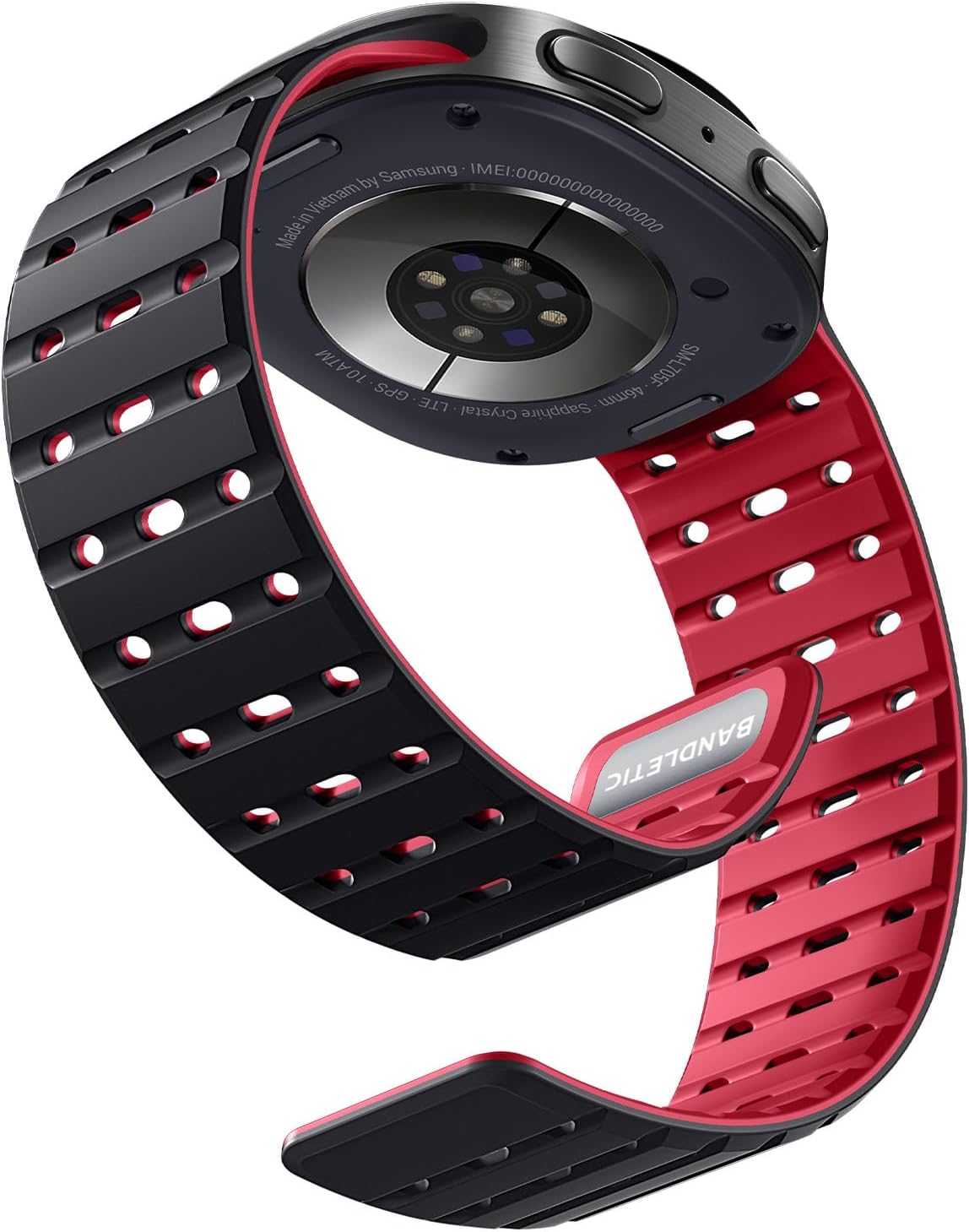 Bandletic Magnetic Silicone Band Compatible with Samsung Galaxy Watch 8 40mm 44mm / Watch 8 Classic 46mm 2025, No Gap Soft Breathable Replacement Strap for Men Women, Black/Red