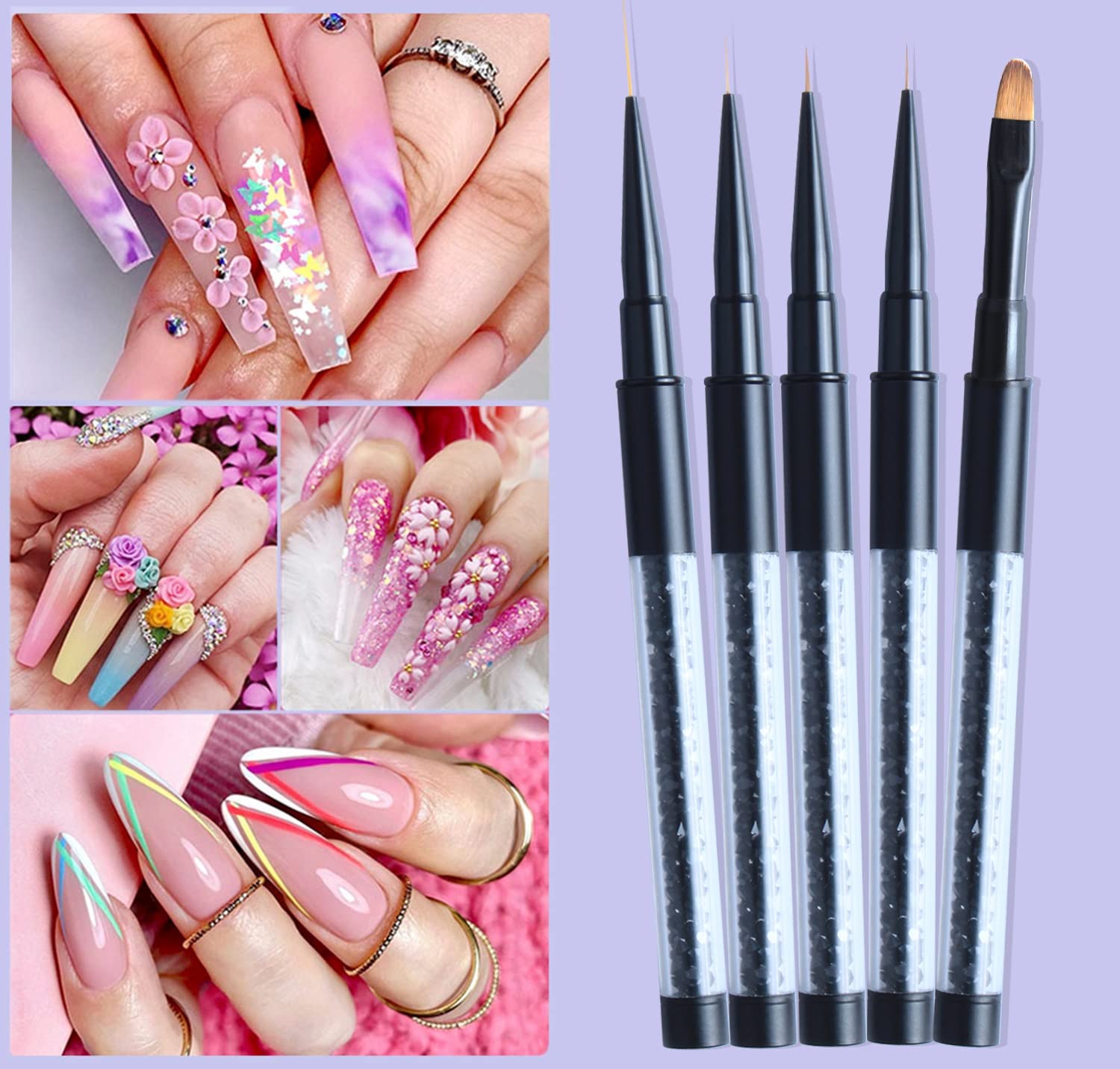 N/A Pennello per unghie acrilico nero opaco Pennello per pittura per nail art Pennello per gel UV Smalto per unghie in cristallo acrilico con strass WolFums