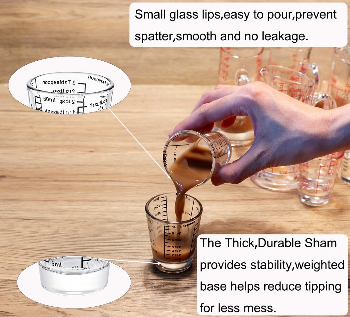 Ackers Mini Measure Heavy Glass, 32-Incremental Measurements Multi-Purpose Liquid and Dry Measuring Shot Glass, Black Single