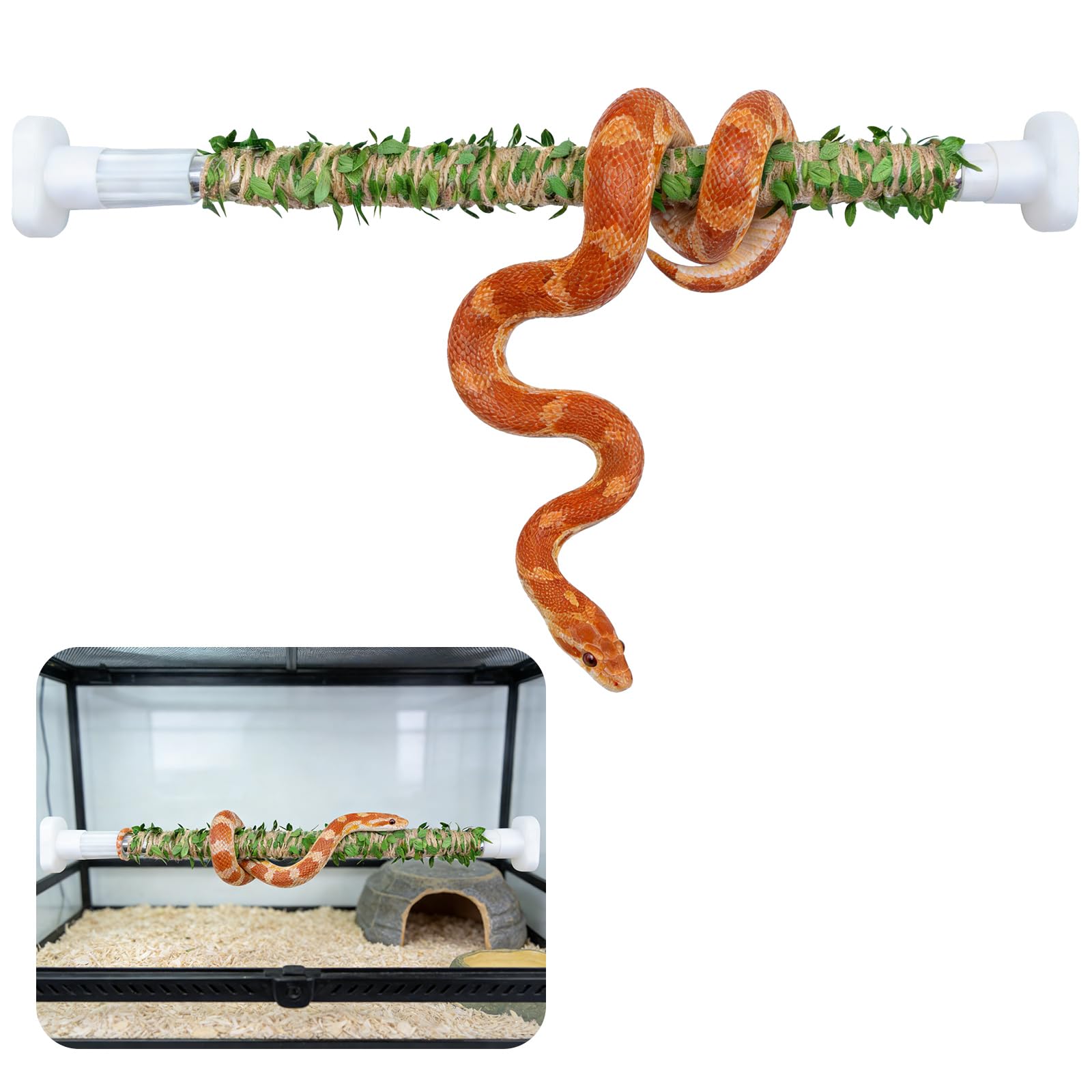 Snake Enclosure Accessories, Adjustable Metal Climbing Stick with Decoration Rope, Snake Enrichment Toys, Ball Python Tank Accessories, Climbing Branch for Small Reptile