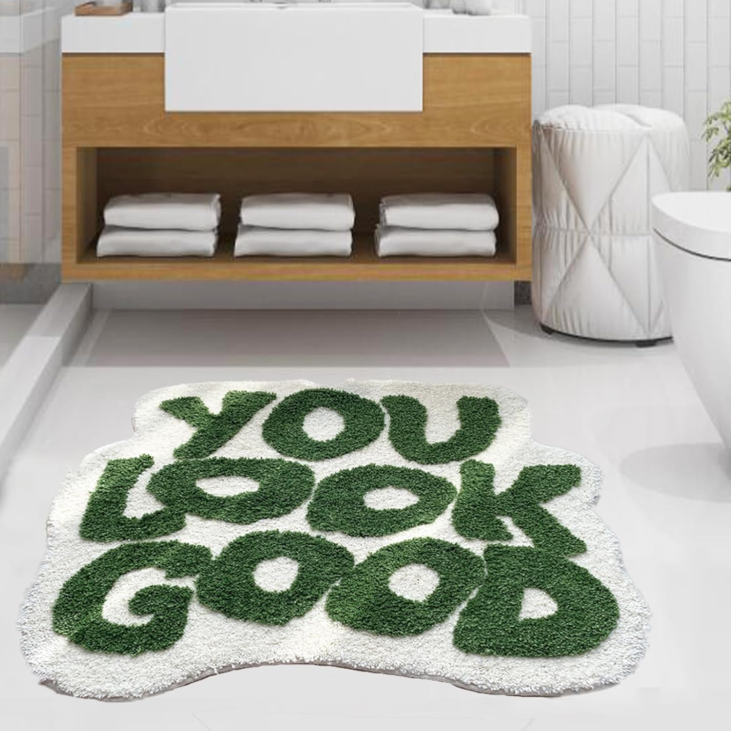 MSFENG Bathoom Rugs Green Bath Mat You Look Good Rug for Bathroom Floor Non Slip Washable Absorbent Shower Small Cute Mats for Home Decor