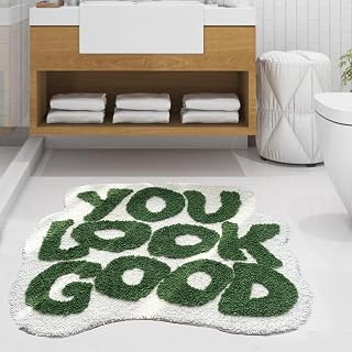 Bathoom Rugs Green Bath Mat You Look Good Rug for Bathroom Floor Non Slip Washable Absorbent Shower Small Cute Mats for Home Decor