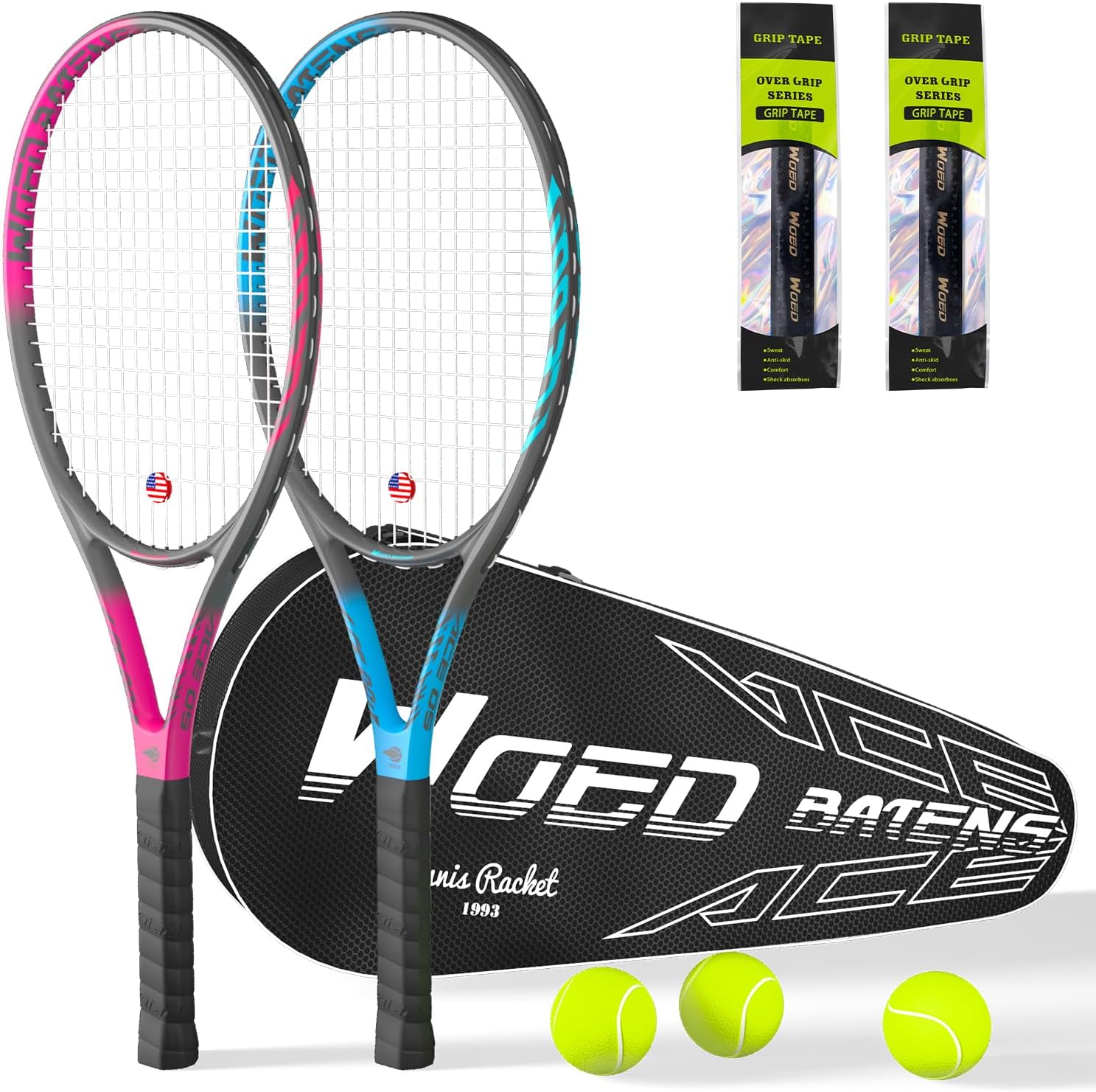 Pro tennis racket for adults player 27 inch speed tennis racquet  acceptable for beginner and professional with tennis balls vibration  dampes