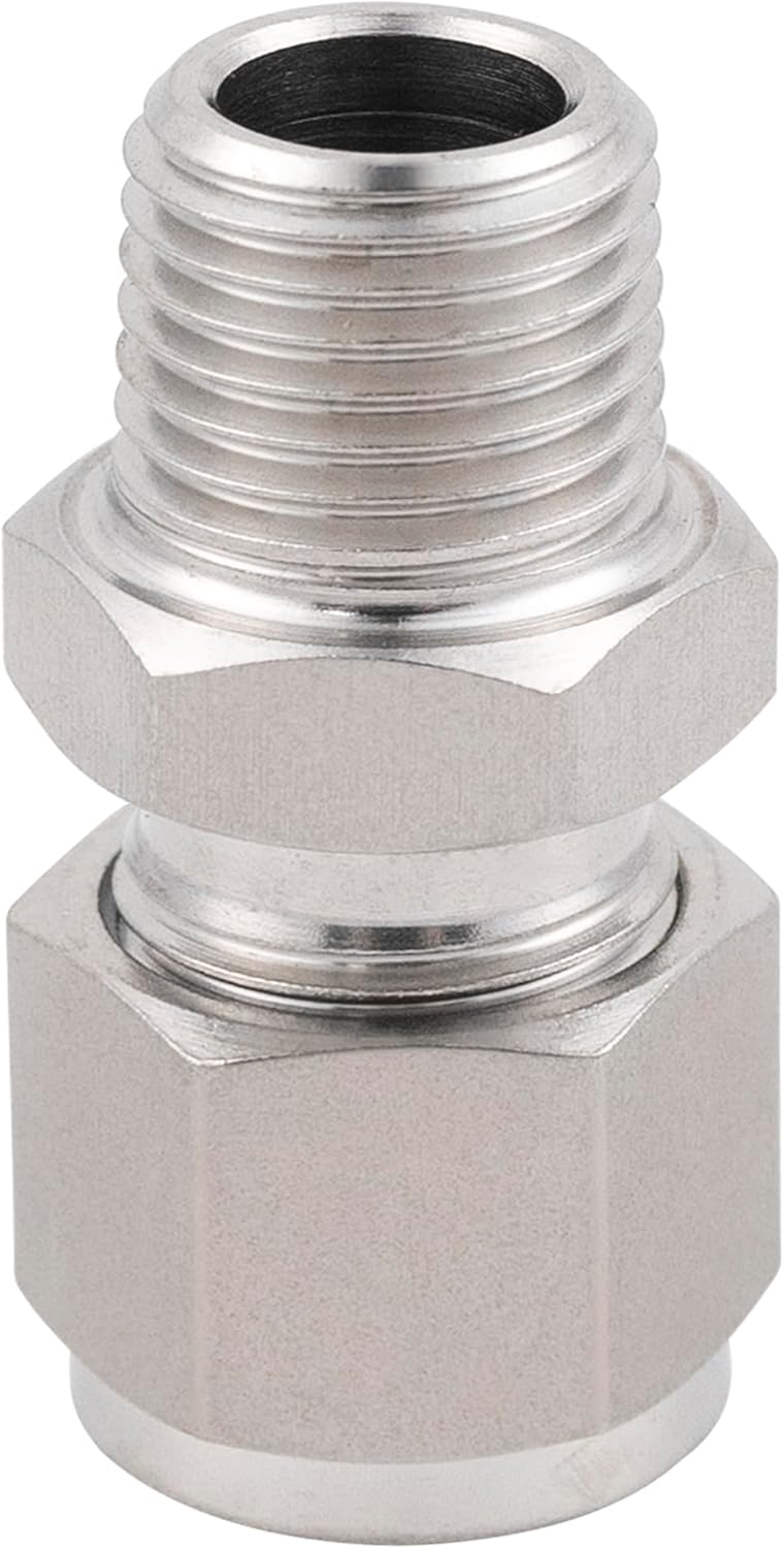 Stainless Steel 316L Forged Compression Tube Fitting Straight Male Adapter with Double Ferrules, 1/4" OD (7/16-20UNF) x 1/4" NPT Male, 1pc