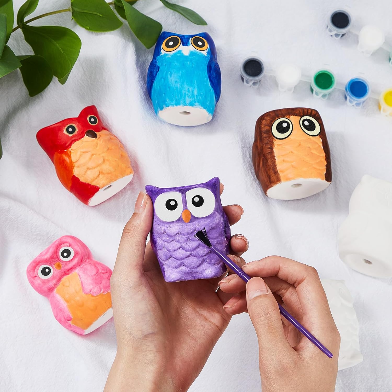 Tanlade 12 Set Paint Your Own Ceramic Planters Mini Owl Ceramic to Paint Succulent Pots 2.5 Inch Bisque Ceramics Unpainted with Drainage Hole Ready to Color Classroom Craft Project Activity