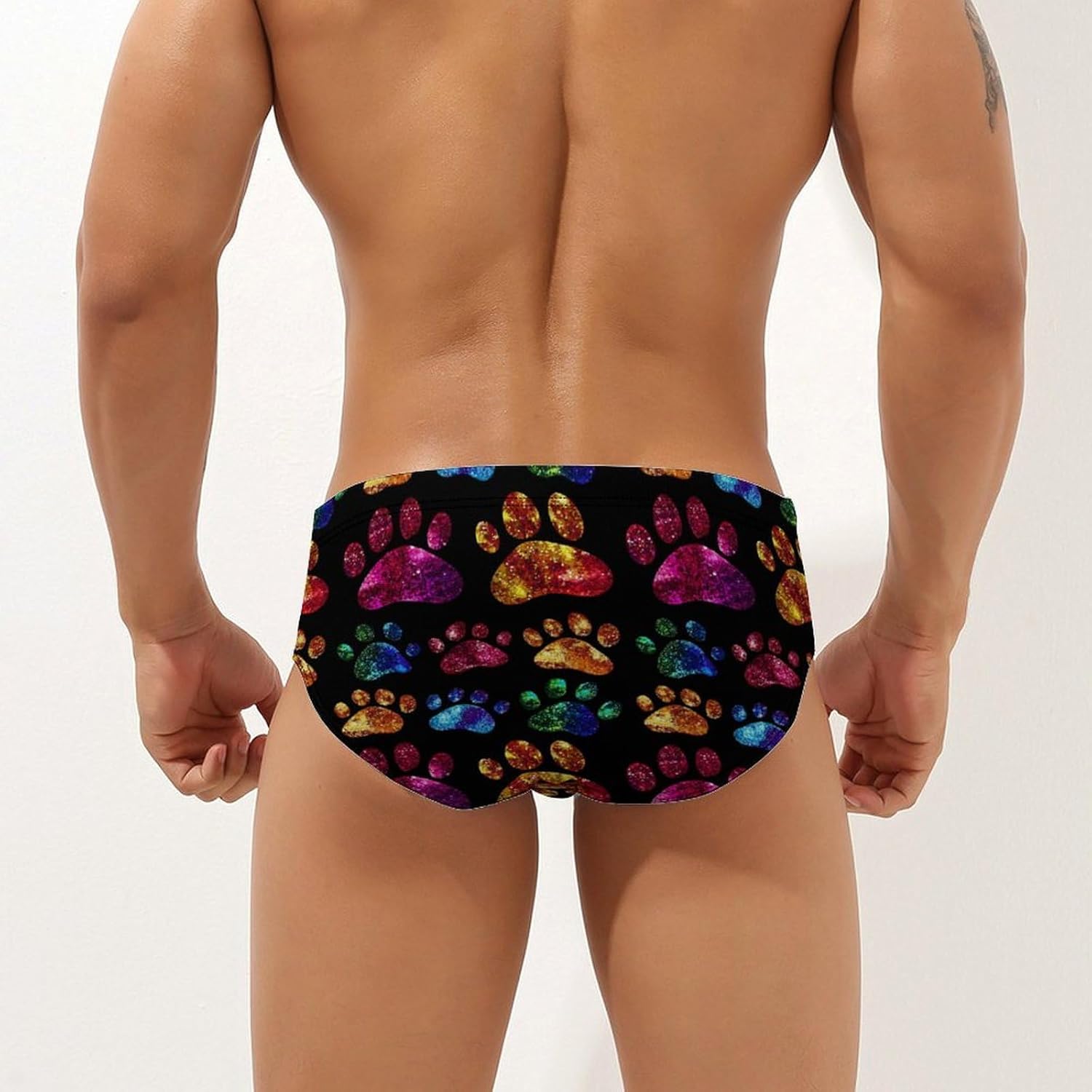 Dog Paw Colorful Men's Swimsuit Brief Sexy Bikini Briefs Retro Printed Swimwear Quick Dry Swimming Trunks 3X-Large