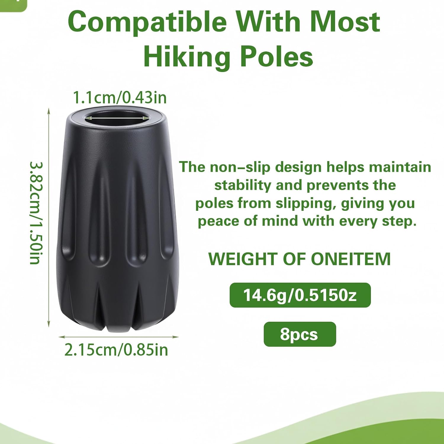 8 Pack Heavy Duty Walking Stick Tips Trekking Pole Accessories Hiking Sticks Canes Reinforced Rubber Ferrules for Trekking Poles Cane Tips Sticks Tip Protectors Cover Fit Non Slip Replacement Caps