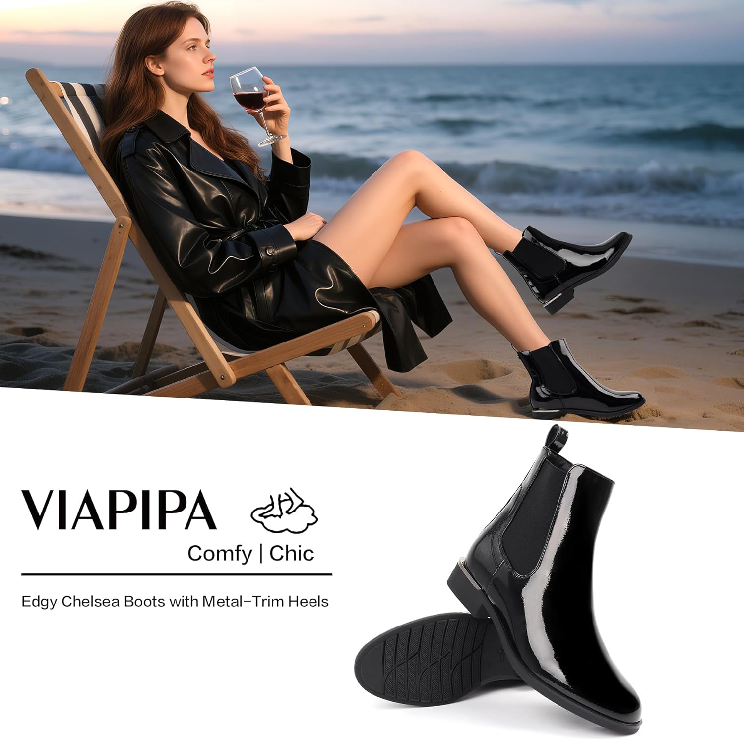 Stylish Women's Waterproof Chelsea Boots - Round Toe, Anti-Slip Rubber Sole, Black Leather Business Casual Ankle Booties - Image 2