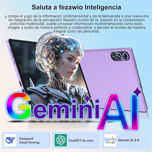 Visita la tienda de fezawio fezawio Android 15 Tablet 10 Pulgadas Gemini AI, Tablet PC Octa-Core, 30 GB RAM + 64 GB ROM (1TB TF), 3.5mm Audio/GMS/WiFi 6 & BT 5.0 / 6000mAh / GPS/Widevine L1, Tableta con Teclado-Morado in use