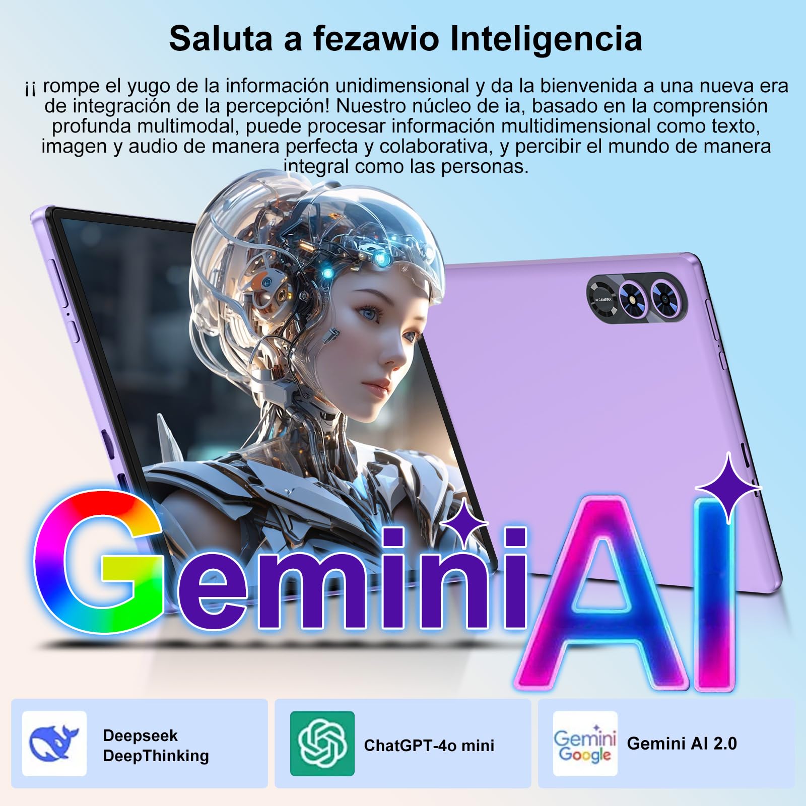 Visita la tienda de fezawio fezawio Android 15 Tablet 10 Pulgadas Gemini AI, Tablet PC Octa-Core, 30 GB RAM + 64 GB ROM (1TB TF), 3.5mm Audio/GMS/WiFi 6 & BT 5.0 / 6000mAh / GPS/Widevine L1, Tableta con Teclado-Morado in use