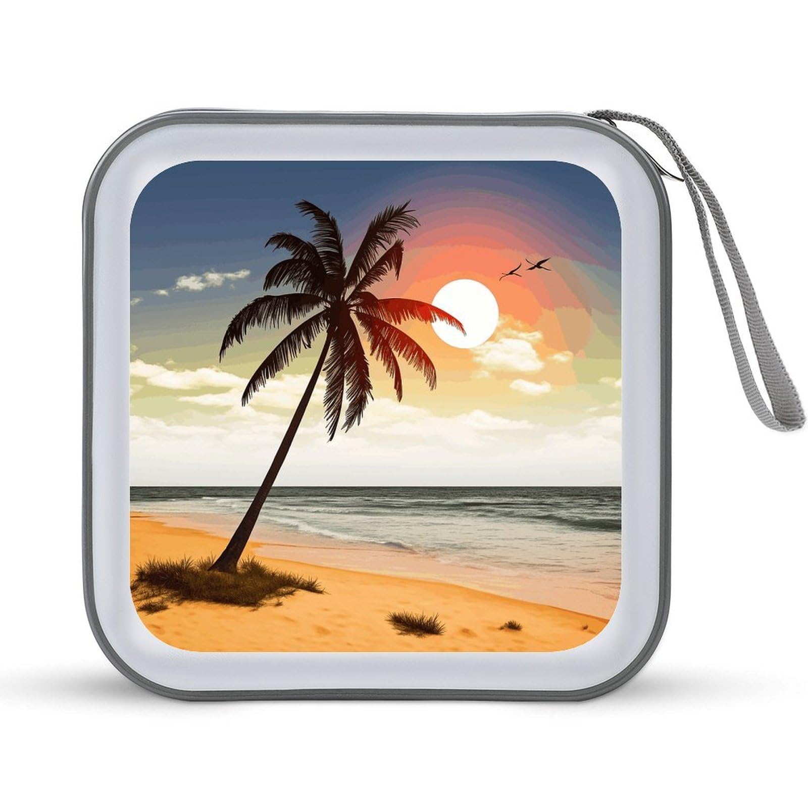 VstaDank Palm Tree on Beach 40 Capacity CD Case with Zipper Disc Organizer, Portable CD Organizer Hard Plastic Storage CD DVD Organizer for Home