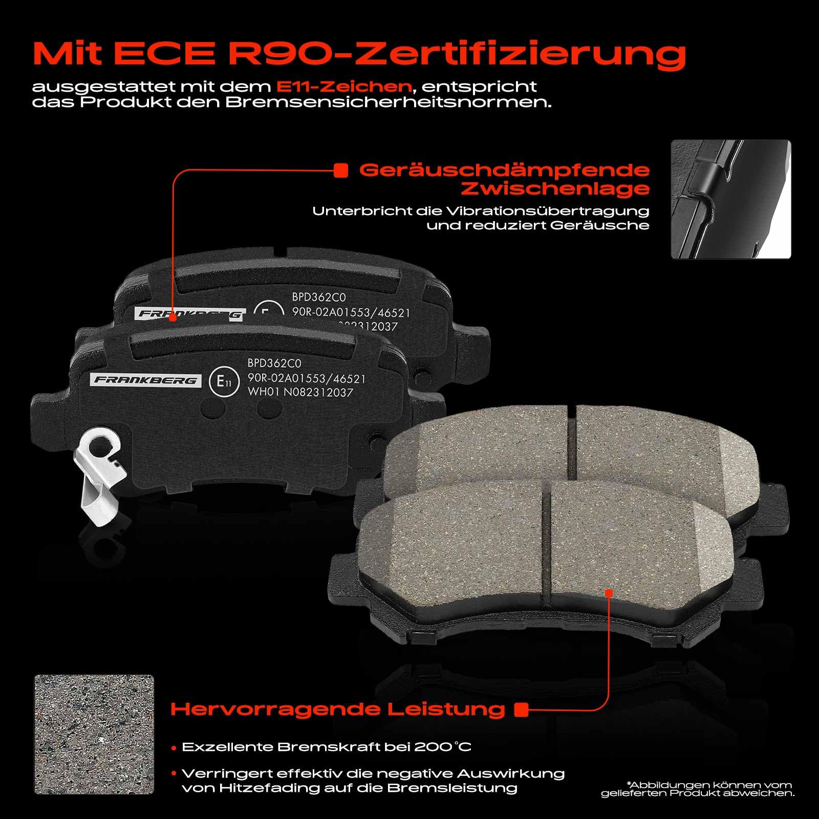 Frankberg Bremsensatz inkl. 2x Bremsscheiben + 4x Bremsbeläge Hinten Kompatibel mit Zafira A MPV T98 Zafira/Zafira Family B A05 Replace# 93179164, 93188727