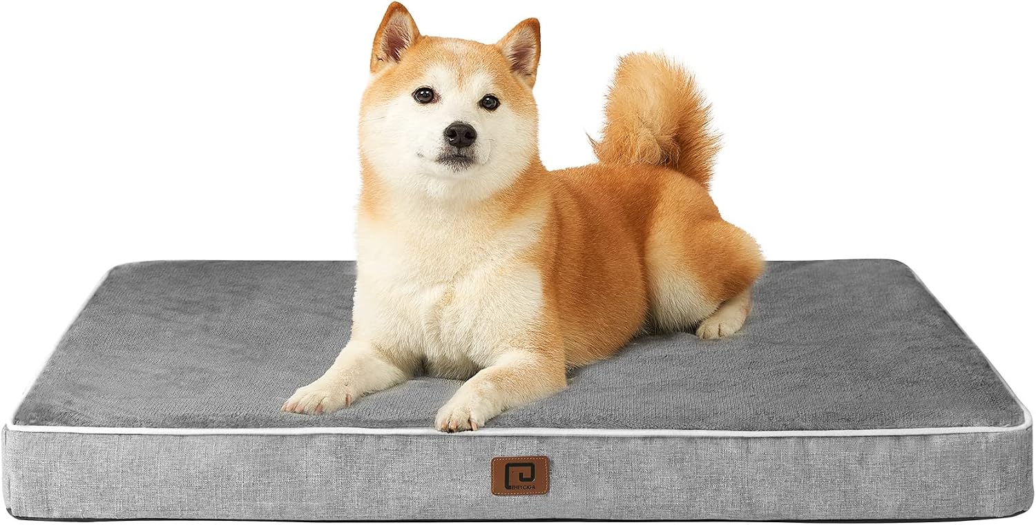 EHEYCIGA Memory Foam Dog Beds for Large Dogs, Waterproof Orthopedic Washable Large Dog Bed, Pet Bed with Waterproof Removable Cover and…