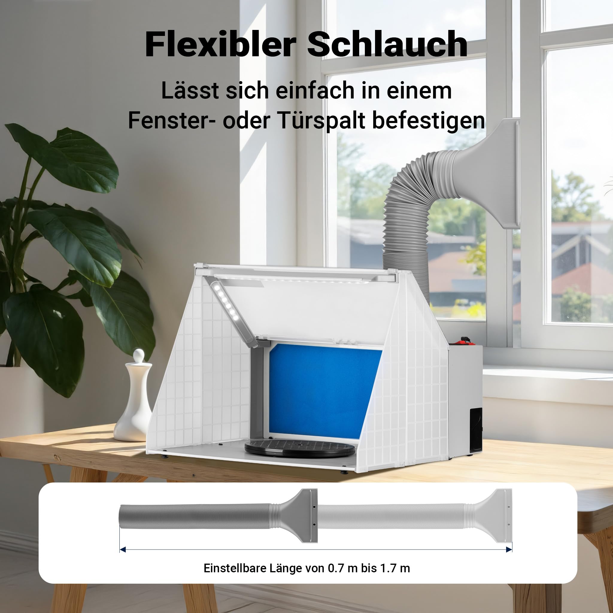 Wiltec Airbrush Absauganlage 4 m³/min, nur 47 dB, zur Absaugung von Farbe Farbnebel Sprühnebel, Filter erweiterbar, mit LED Beleuchtung, Lackierkabine für Airbrush-Arbeiten