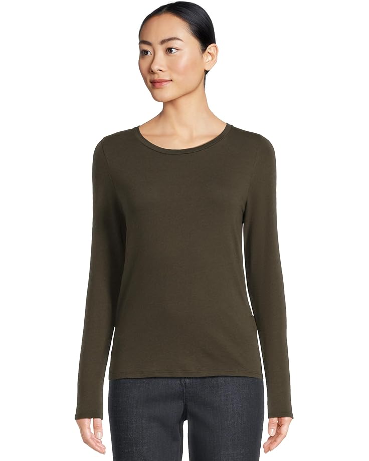 Eileen Fisher Sheer Knit Round Neck Slim Long Sleeve Tee - Main View